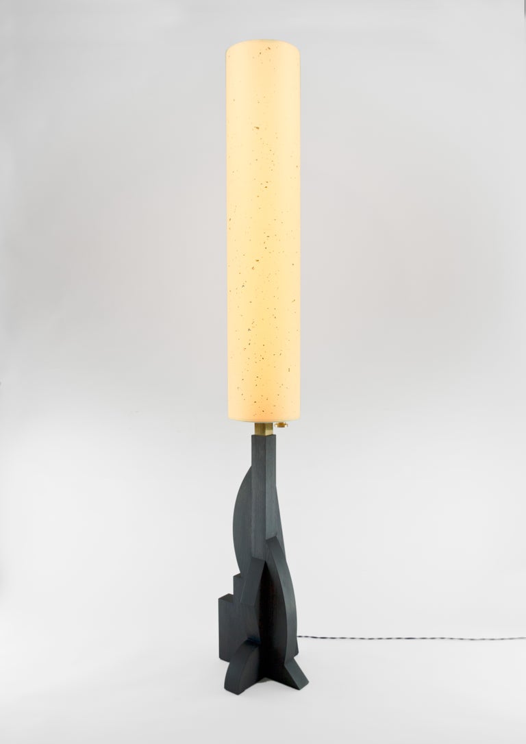 Contemporary Tower Floor Lamp With Geometric Oak Base And Anese Louis Jobst Tower Floor Lamp The Dark Asymmetric Base Is Made Up