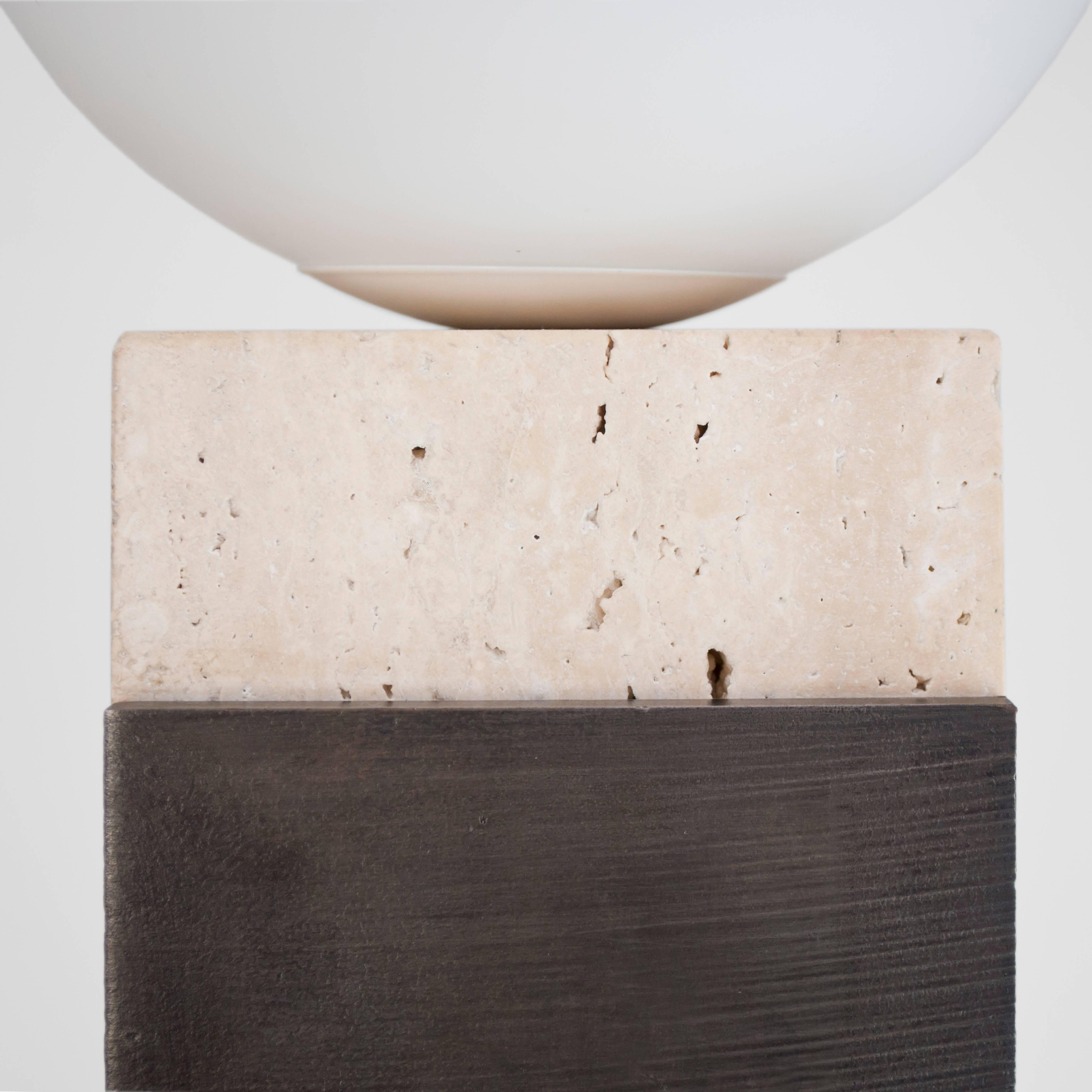 Contemporary Monument Table Lamp - Square in Travertine, Solid Steel and Glass In New Condition For Sale In London, GB