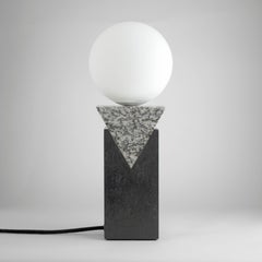 Contemporary Monument Table Lamp - Triangle in Granite, Solid Steel and Glass
