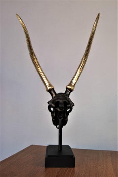 French Mid-Century Modern Patinated Bronze Antelope Scull Sculpture