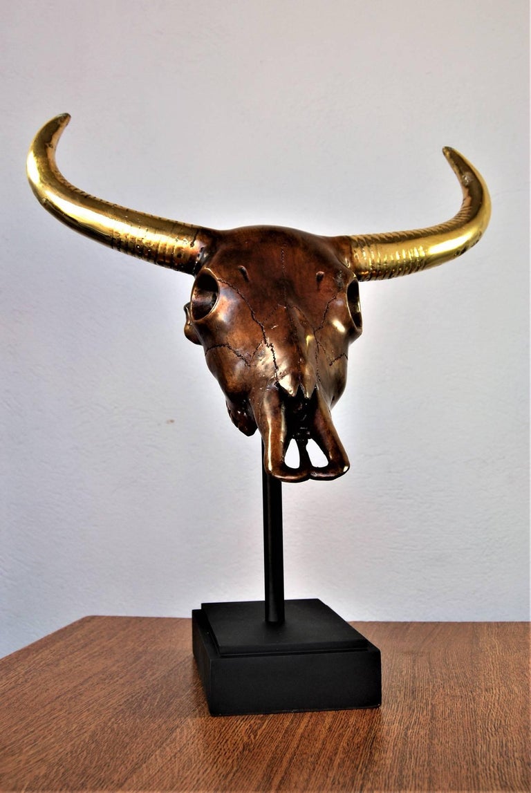 French MidCentury Modern Patinated Bronze Buffalo Sculpture For Sale