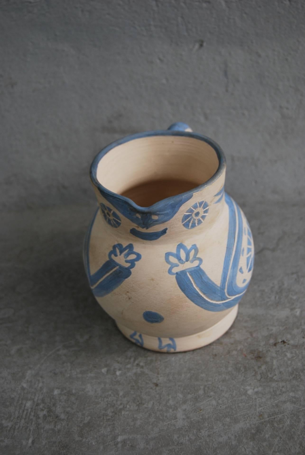 Rare blue variant of Pablo Picasso turned ceramic pitcher, 