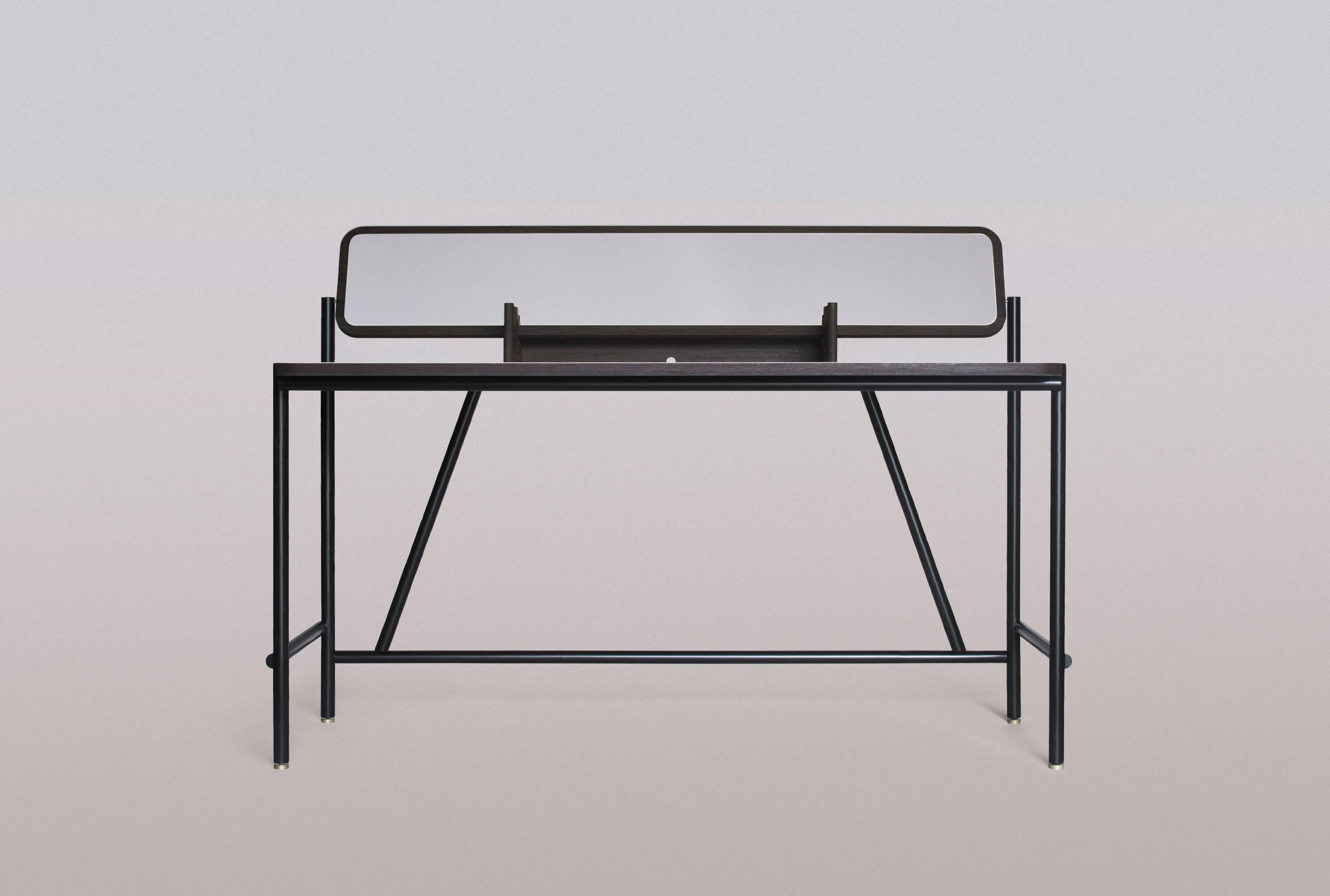 EM Desk manifests a unique design language and functionality, combining in one desk both work and vanity with an elegant and soft aesthetic expression. This exclusive hand crafted piece features a console that both functions as a shelf or a mirror