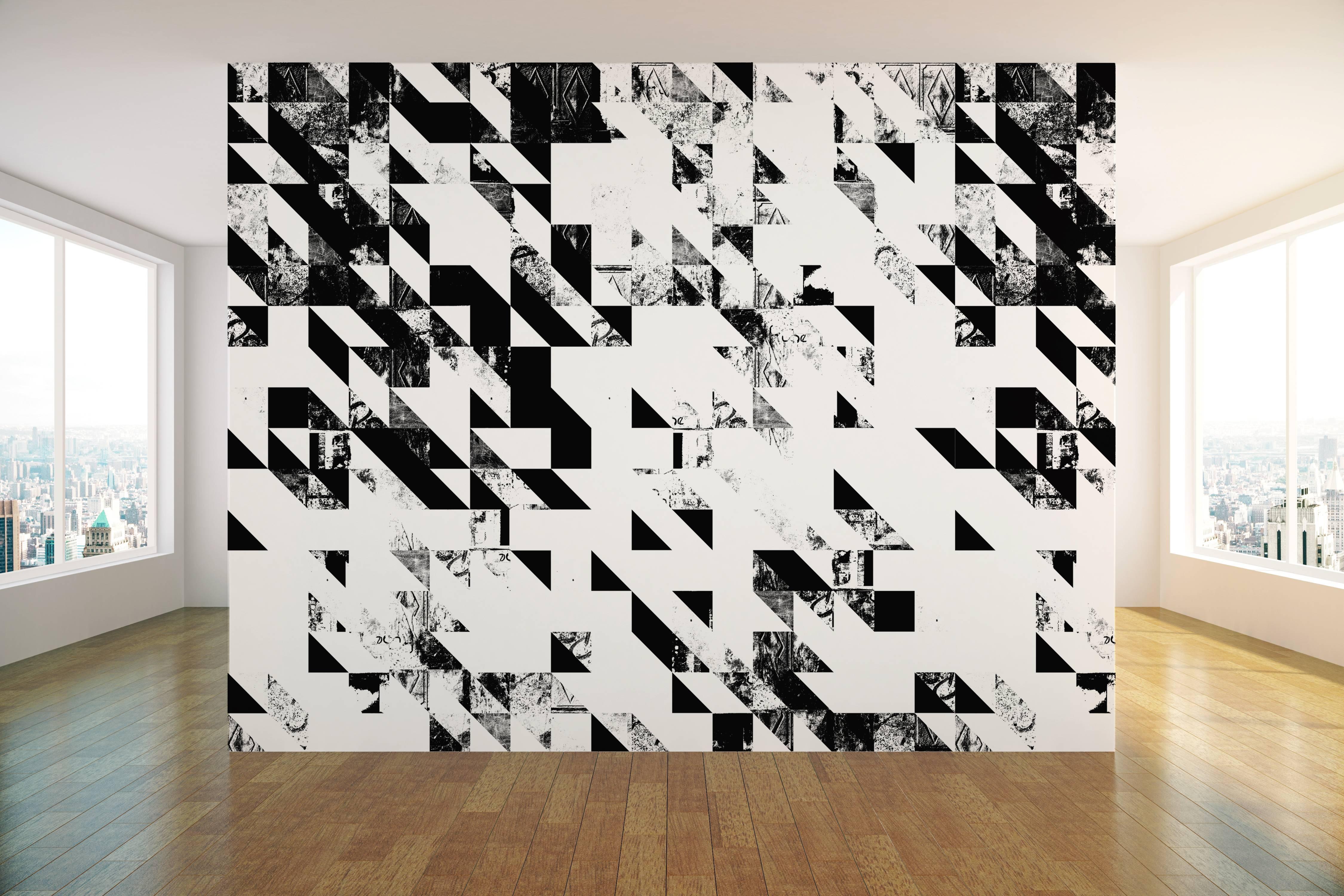 Modern Disintegration Wallpaper in Black and White For Sale