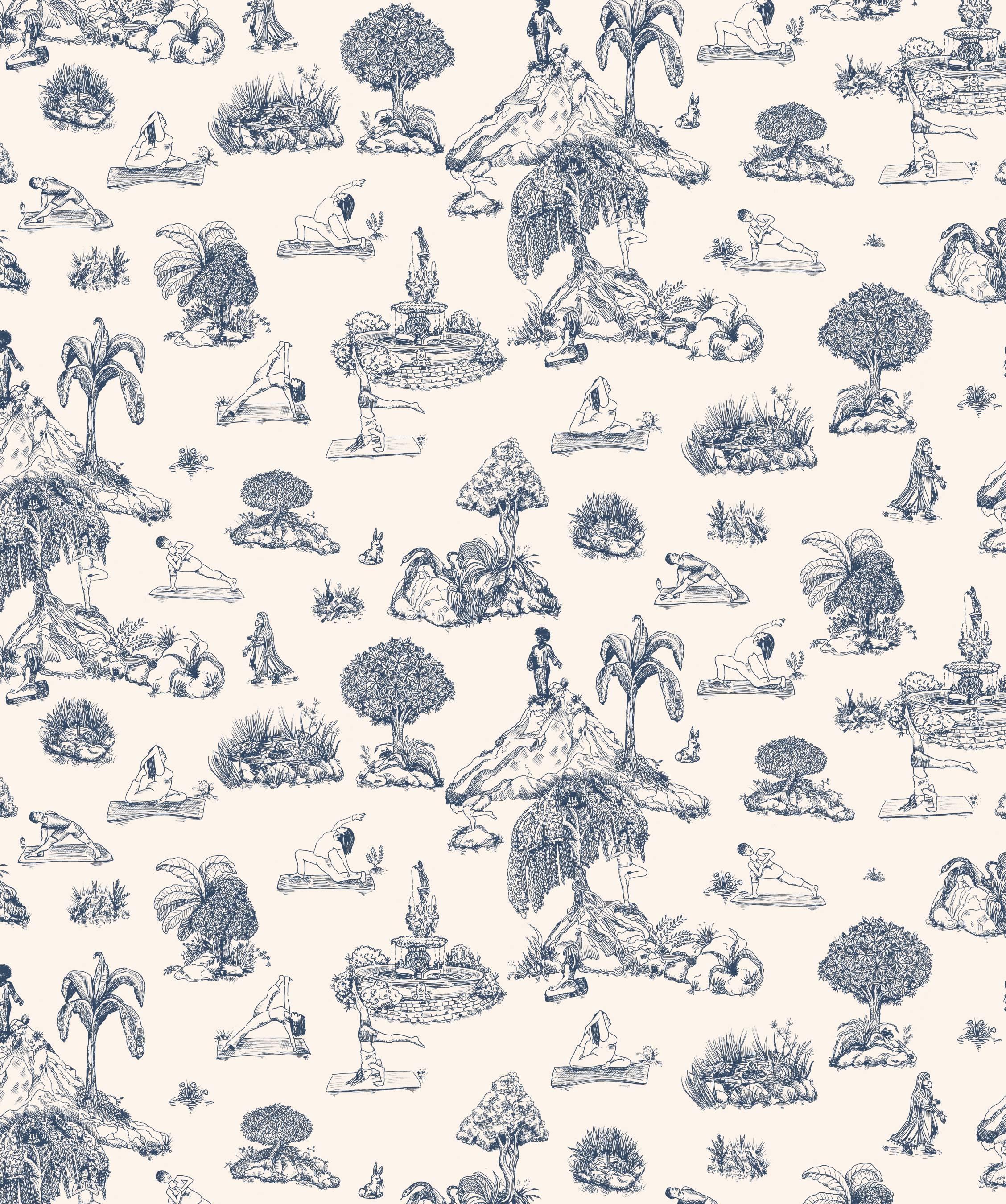 Modern YOGA GARDEN TOILE on Latex ink on eco-friendly Smooth wallpaper For Sale