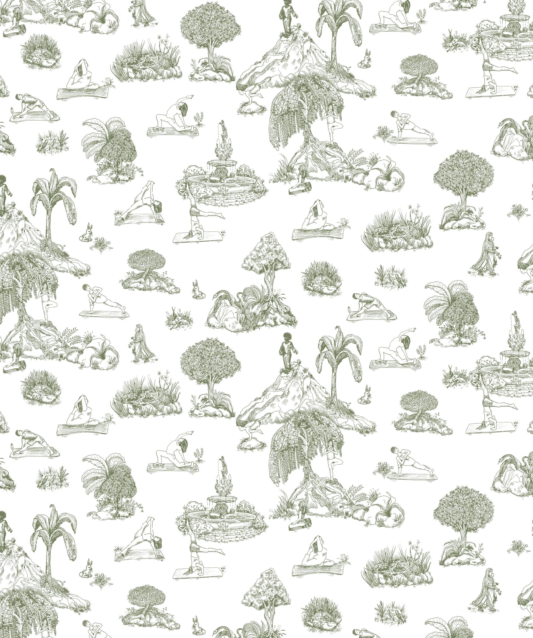 American YOGA GARDEN TOILE on Latex ink on eco-friendly Smooth wallpaper For Sale