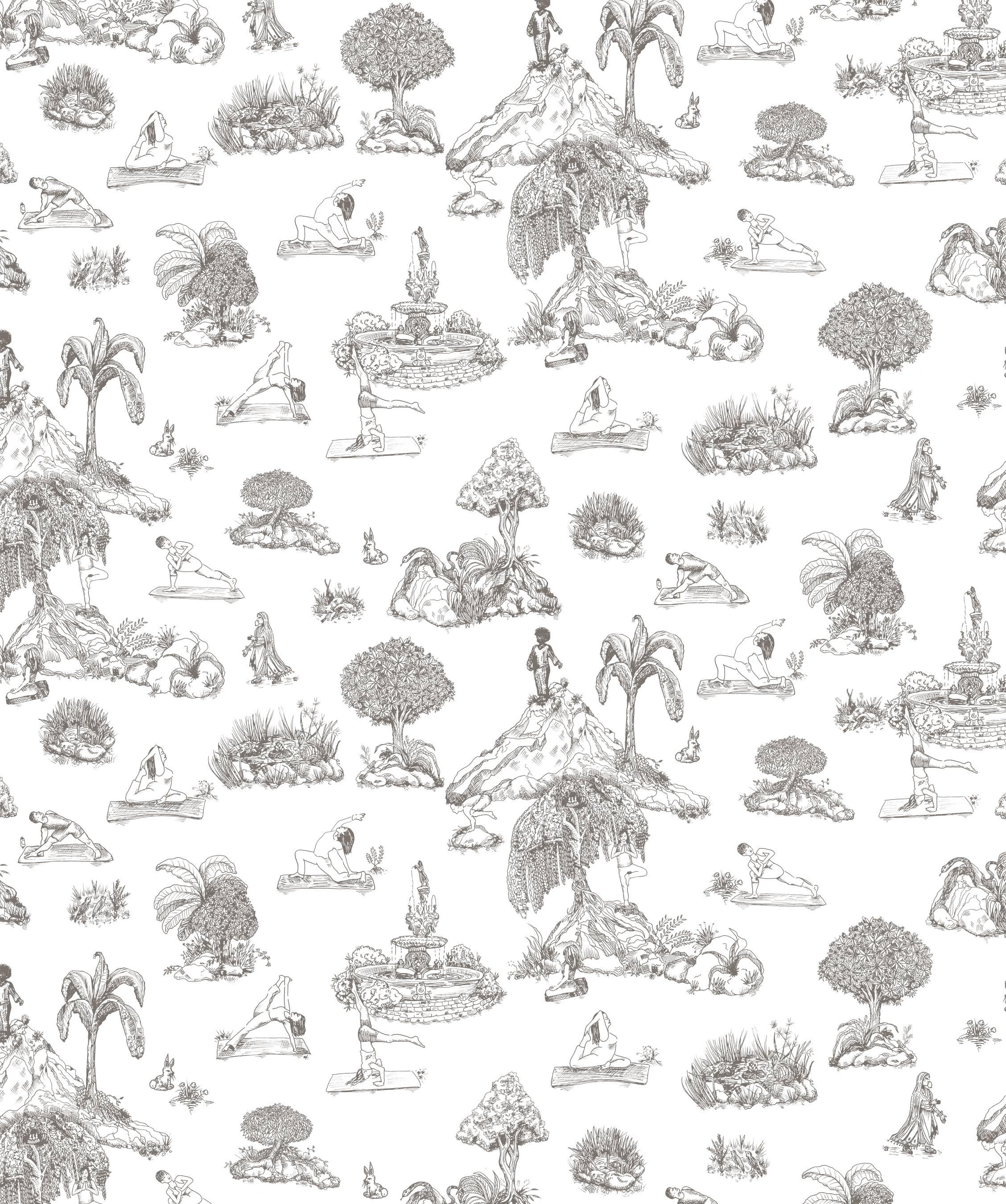 Contemporary YOGA GARDEN TOILE on Latex ink on eco-friendly Smooth wallpaper For Sale