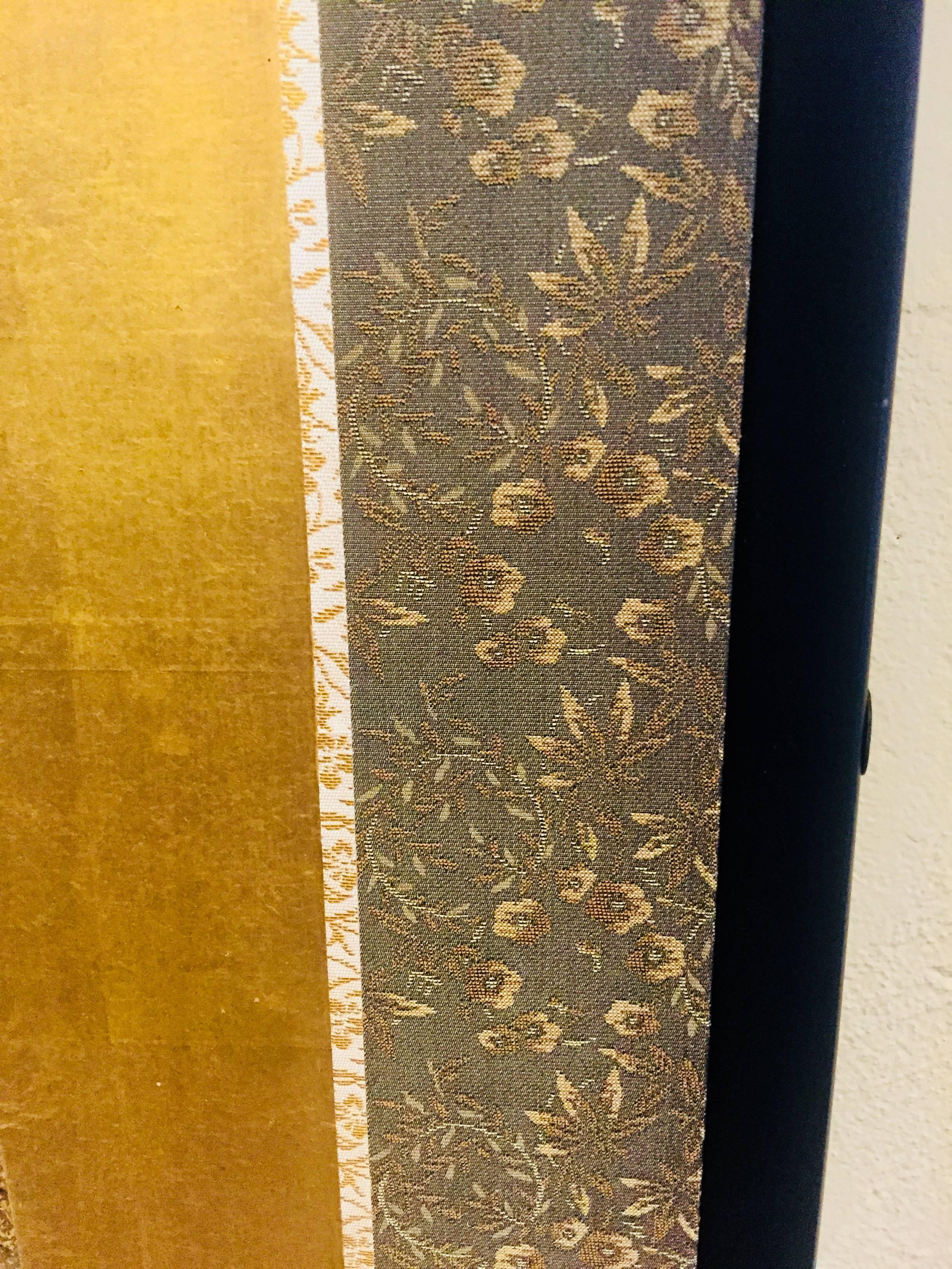 Japanese Screen Painting Blue Gold Plants Flowers Framed Rinpa Japan 18th Century