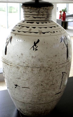 Pair of Chinese Wine Storage Jar Vase Lamps New Shades 16th Century Brown Beige
