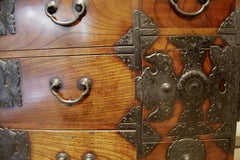 Japanese Tansu Cedar Elm Chest Sendai Style 19th Century