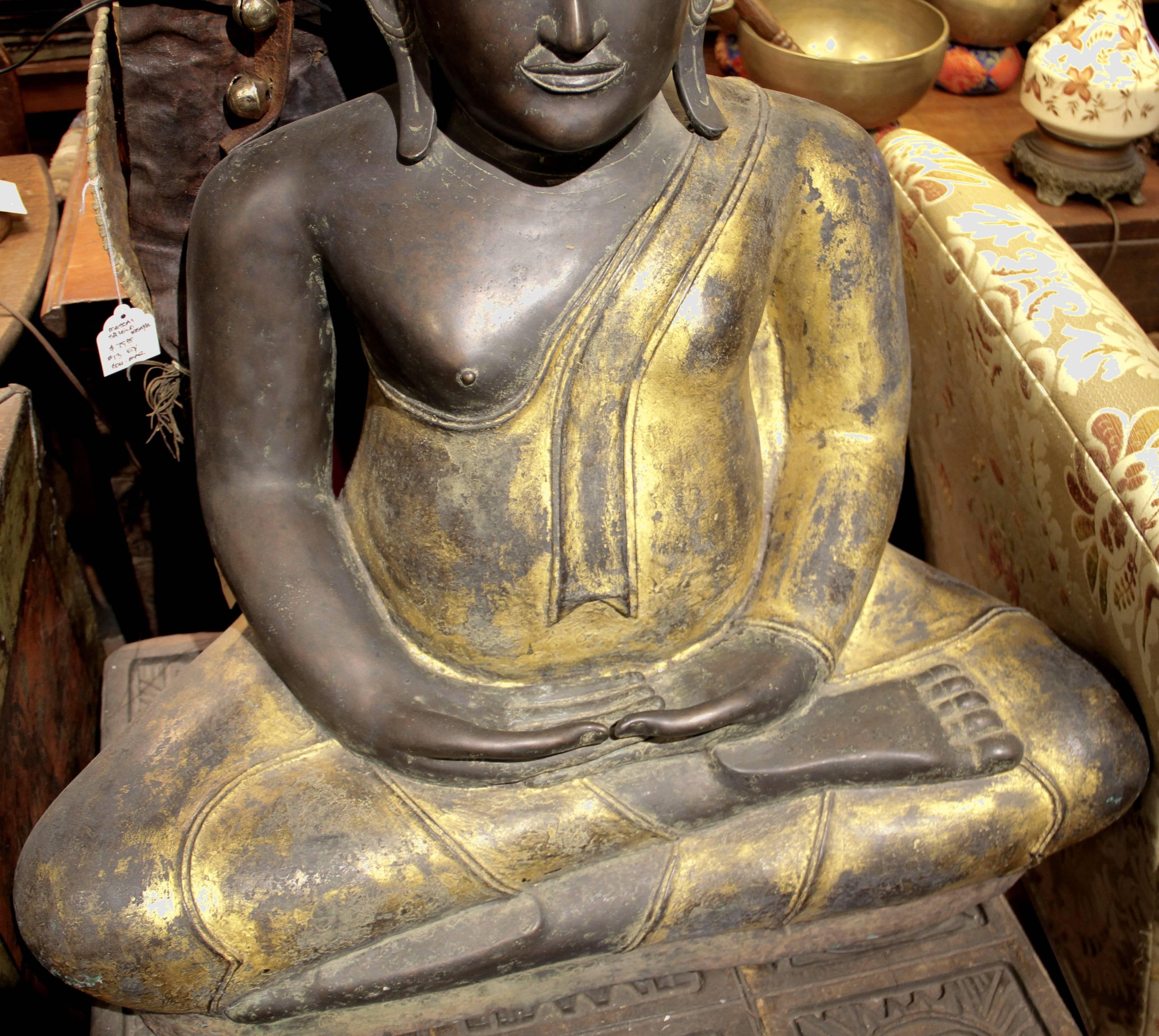 19th Century Buddha in Bronze Black Gold, Thailand For Sale