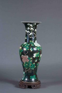 Famille Noire Enameled Yen Yen Vase China Green Blue 19th Century
