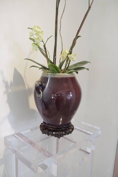 Oxblood Vase Deer Handles China Ching Dynasty Red Blue Burgundy