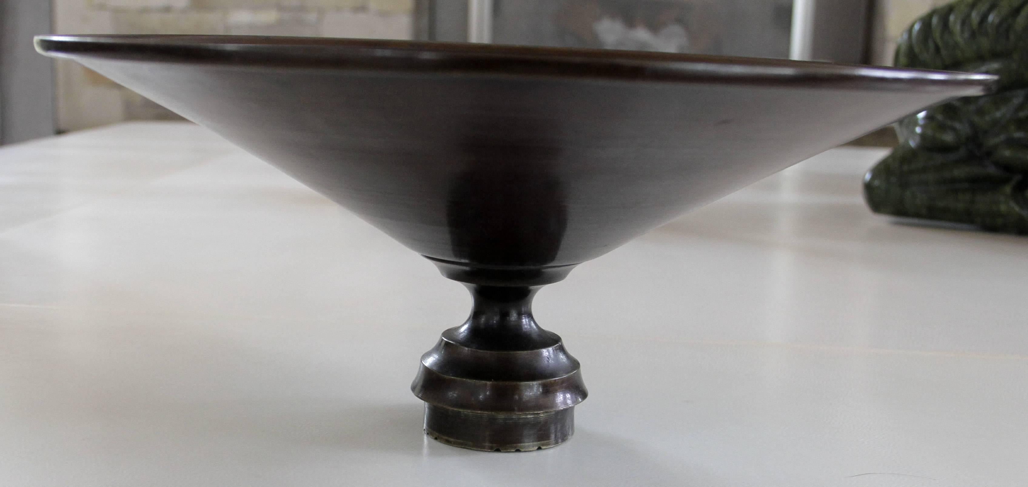 Japanese Bronze Usubata Hokusai Waves Candleholder Dish Decor Flower Vase Japan Meiji For Sale