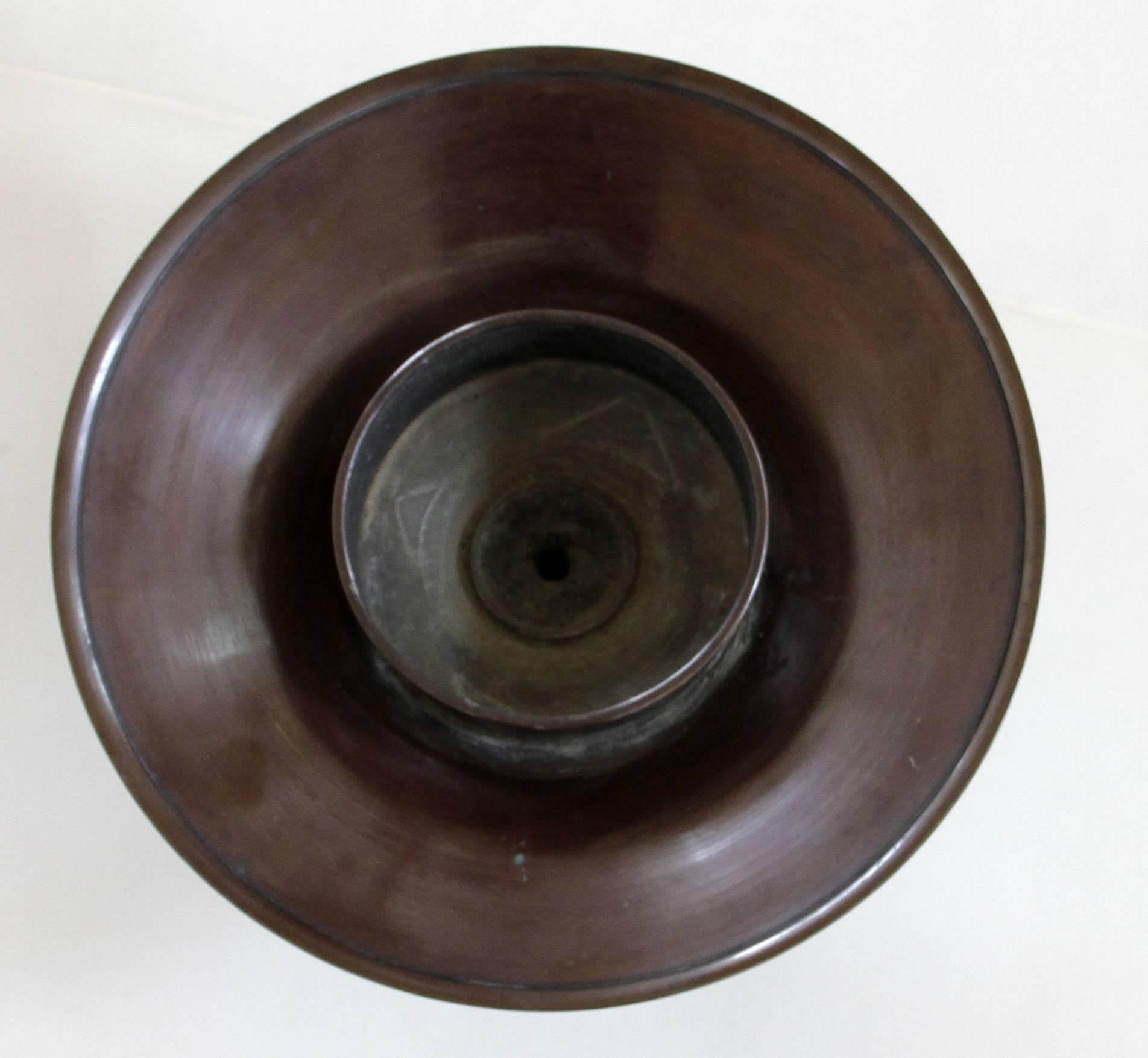 Cast Bronze Usubata Hokusai Waves Candleholder Dish Decor Flower Vase Japan Meiji For Sale