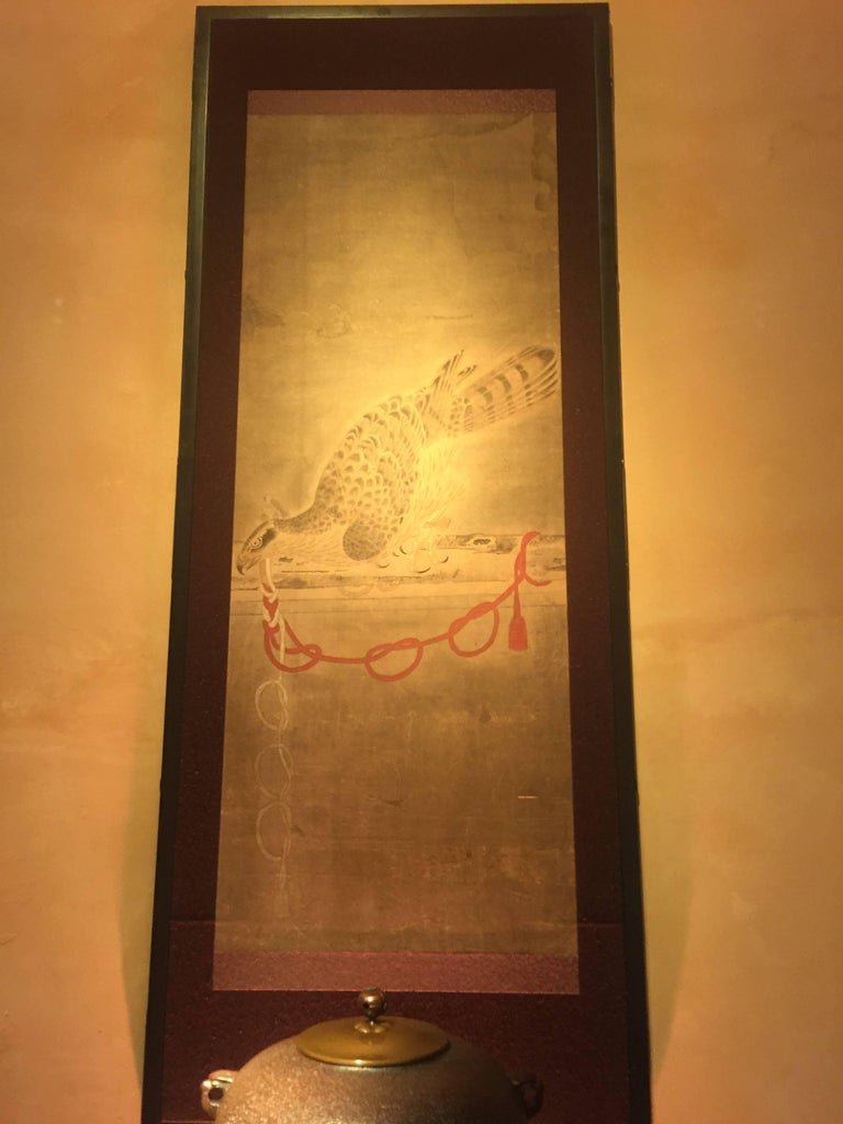 Japanese Screen Painting Falcon Three Screens White Falcon Black Falcon ...
