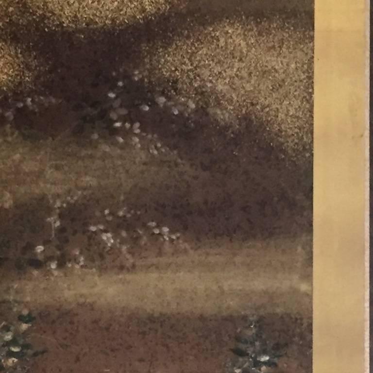 Screen Painting Blue Gold Plants Flowers Framed Rinpa Japan 18th Century In Excellent Condition In Monterey, CA