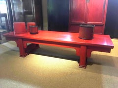 Red Lacquer Bench Chinese Low Table Bench China Elmwood