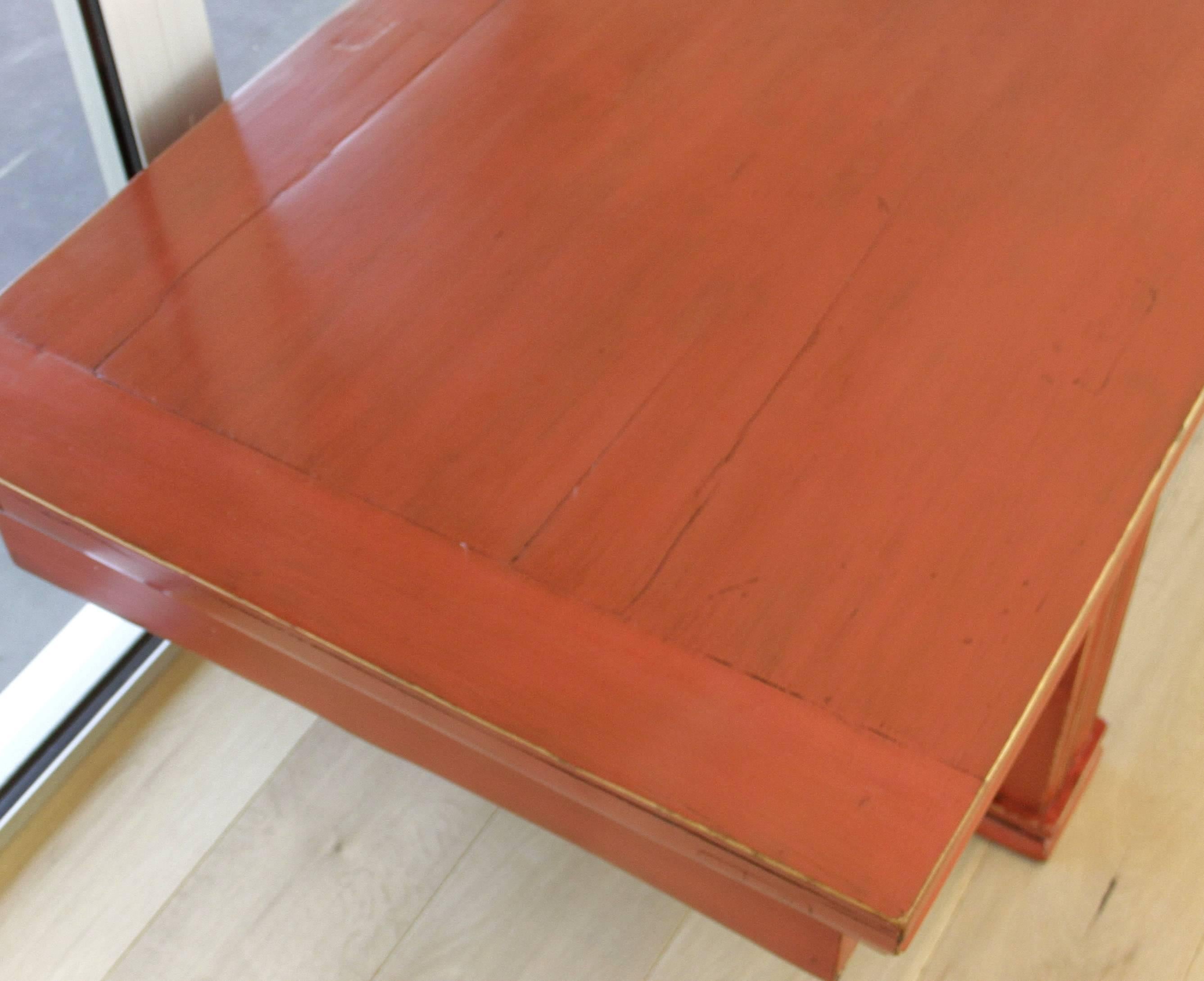 Lacquered Red Lacquer Bench Chinese Low Table Bench China Elmwood For Sale