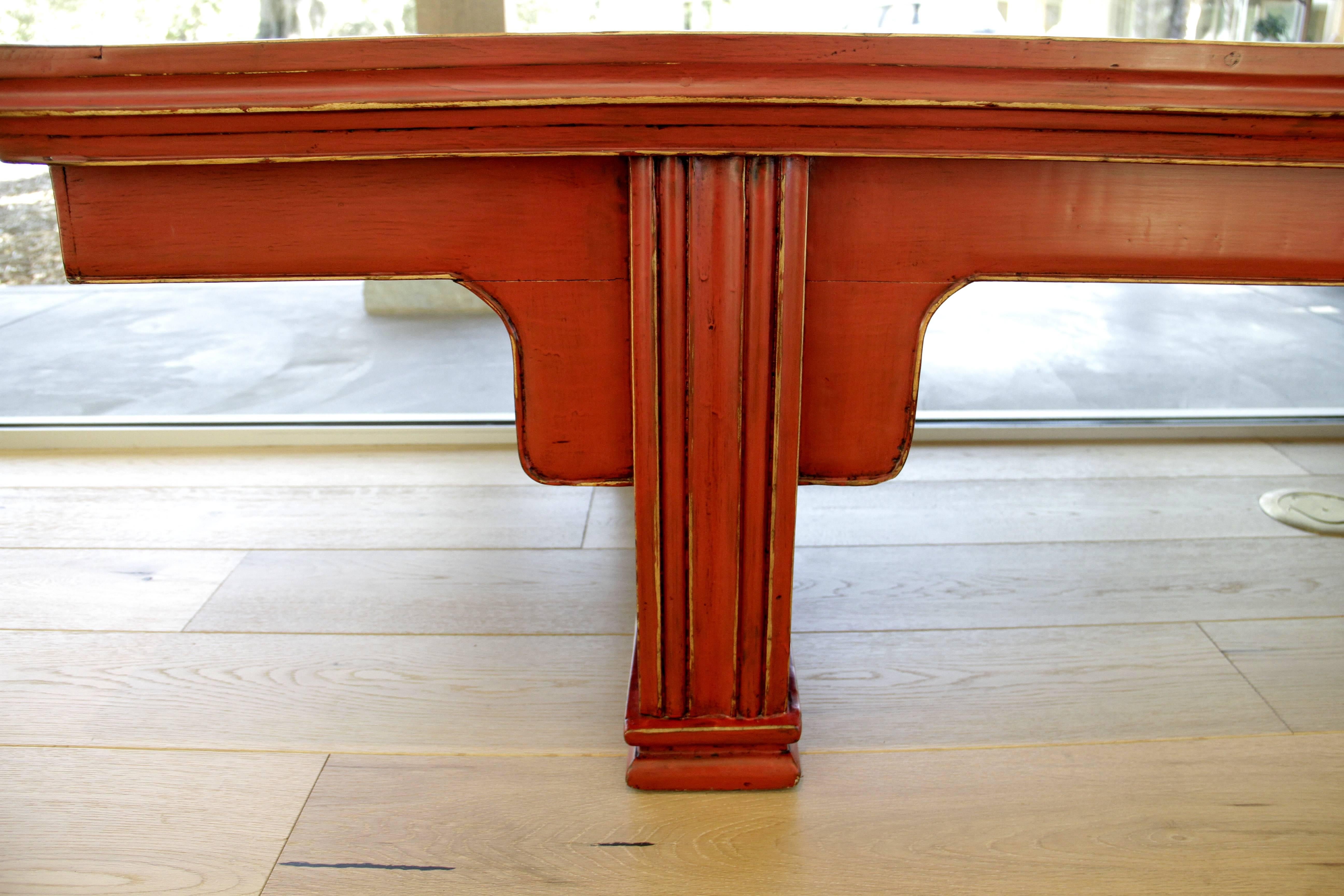 Wood Red Lacquer Bench Chinese Low Table Bench China Elmwood For Sale