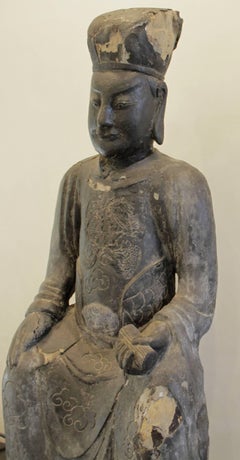 Taoist Deity Chinese Statue Patron of Literature Culture Wood Carved Antique