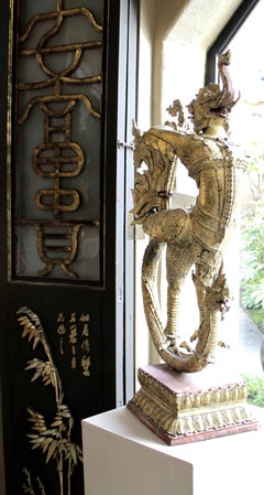 Pair of Gilt Bronze Celestial Mythical Bird Elephant Swan Kocha Puksa, Siam 1800