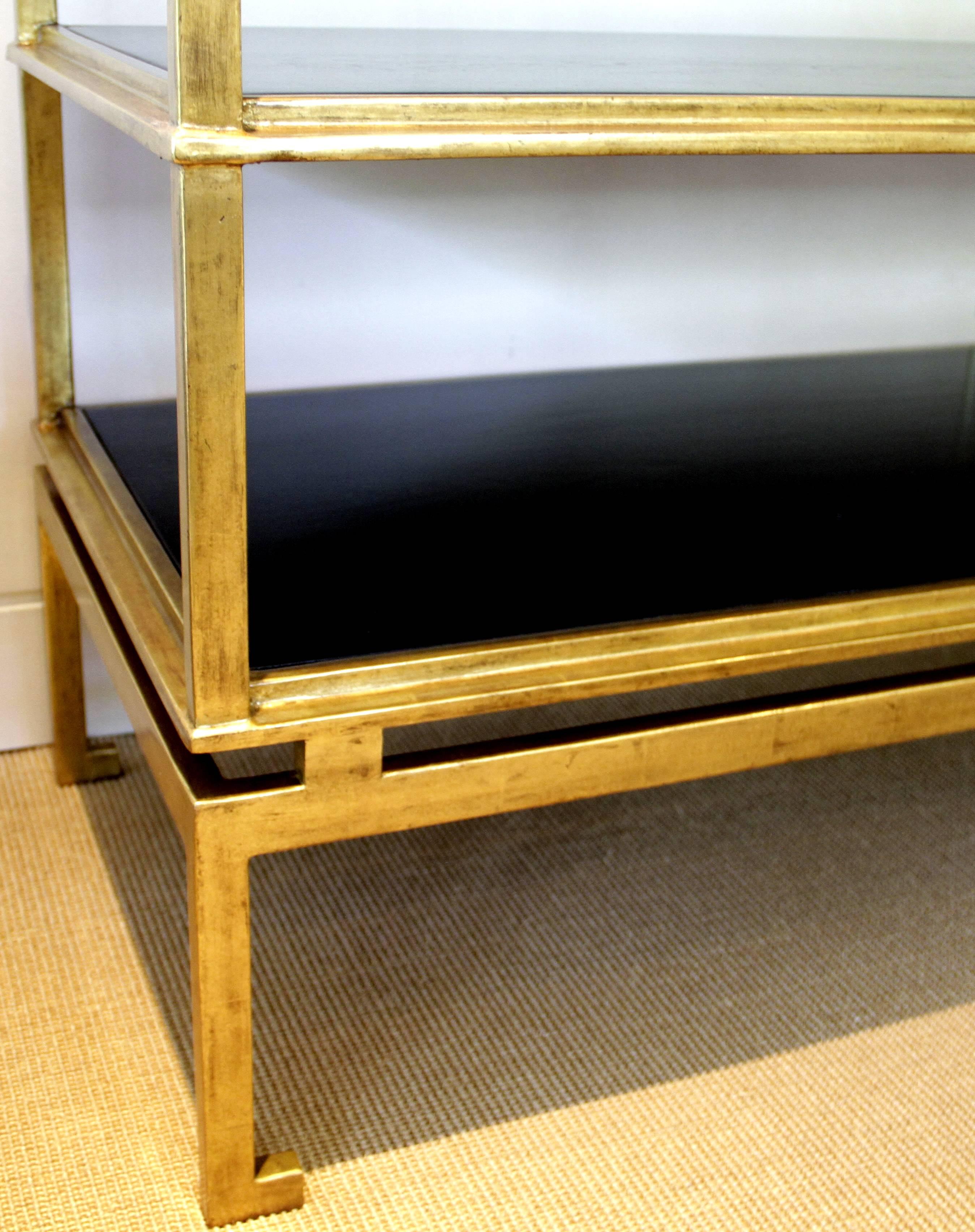 Hand-Crafted Console Ebonized Walnut Dutch 22-Karat Gold Leaf Metal Frame Paul Ferrante For Sale