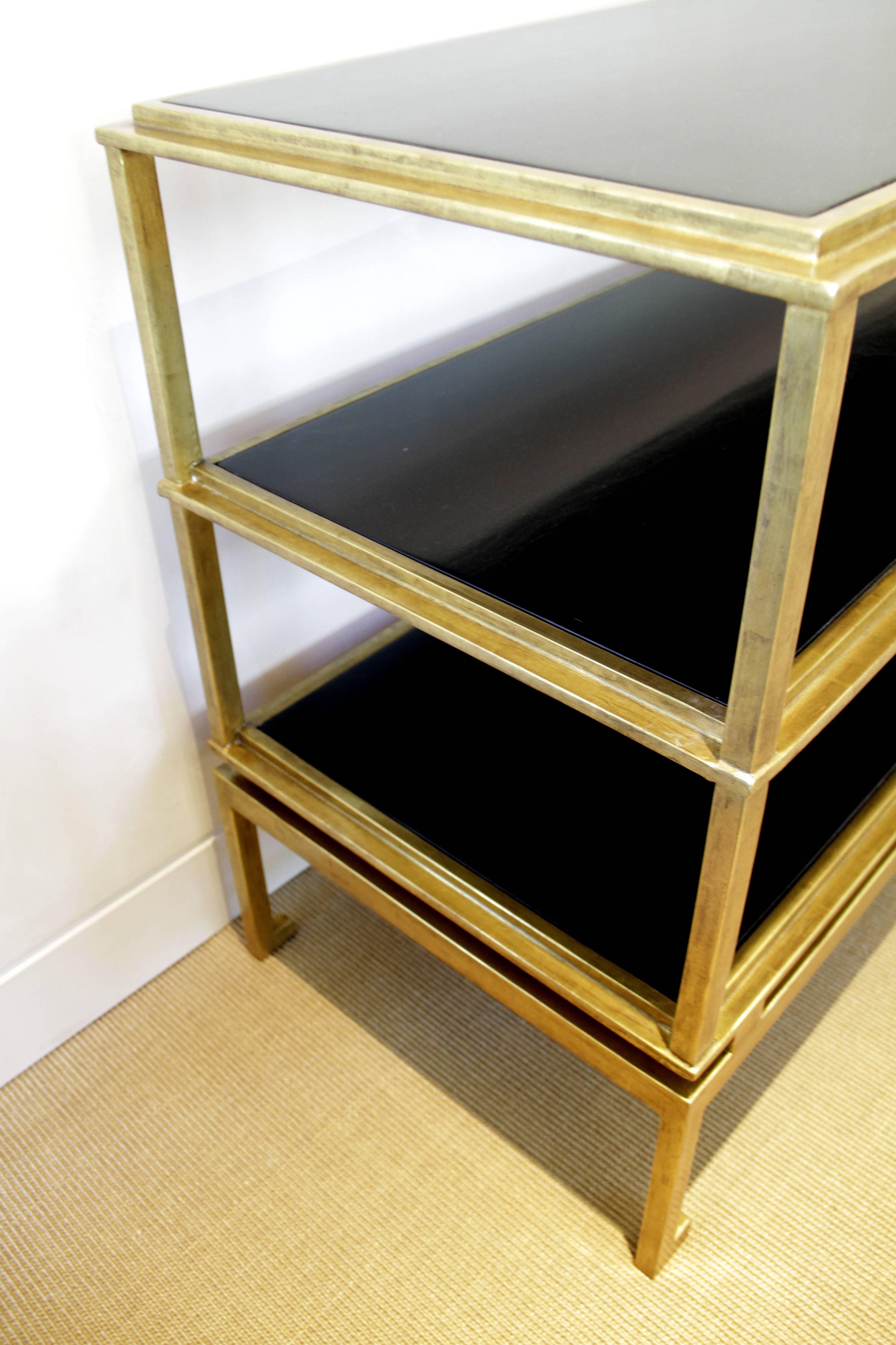 American Console Ebonized Walnut Dutch 22-Karat Gold Leaf Metal Frame Paul Ferrante For Sale