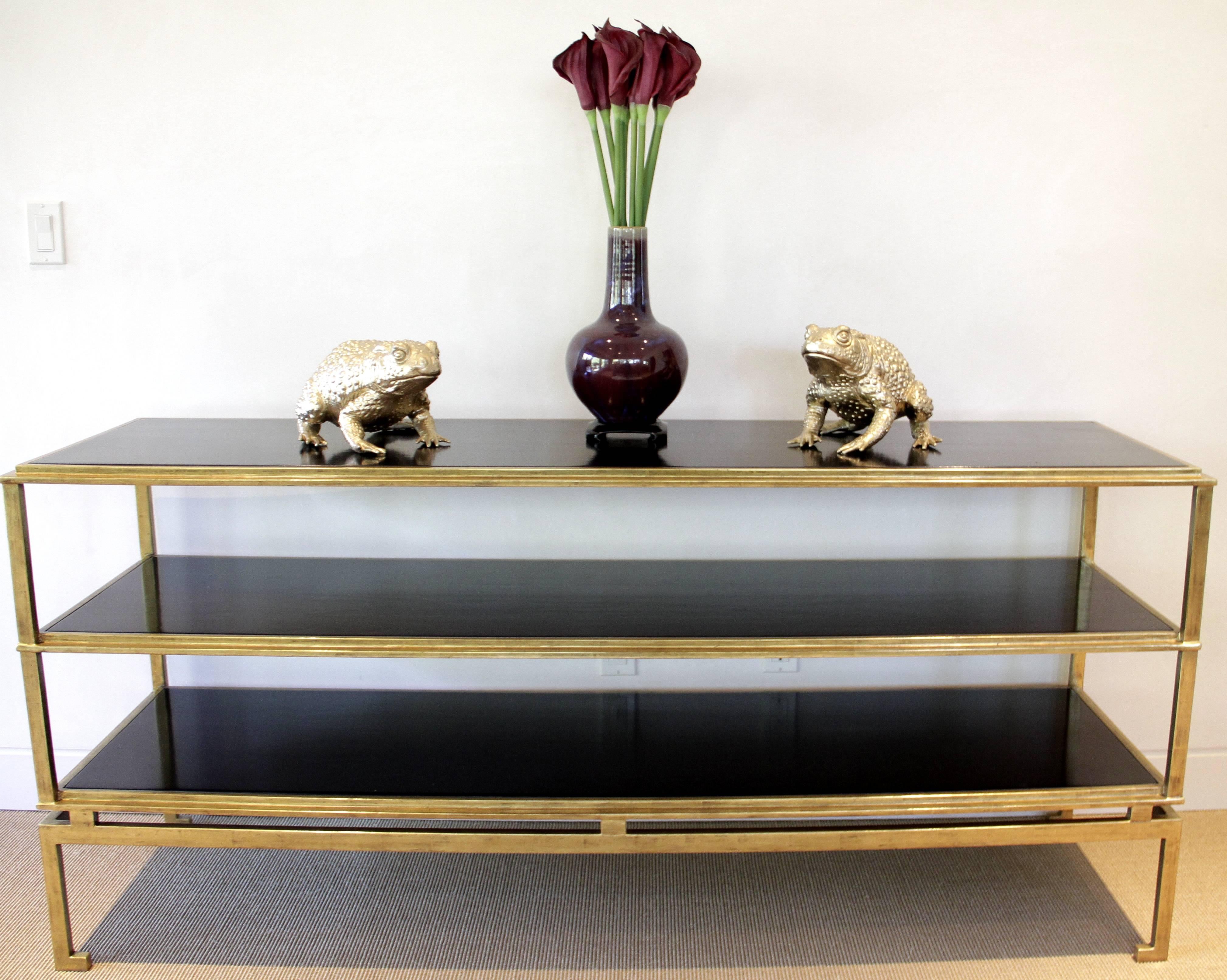 Contemporary Console Ebonized Walnut Dutch 22-Karat Gold Leaf Metal Frame Paul Ferrante For Sale