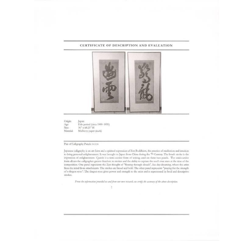 Paper Japanese Screens Panels Art Dragon Calligraphy 19th Century