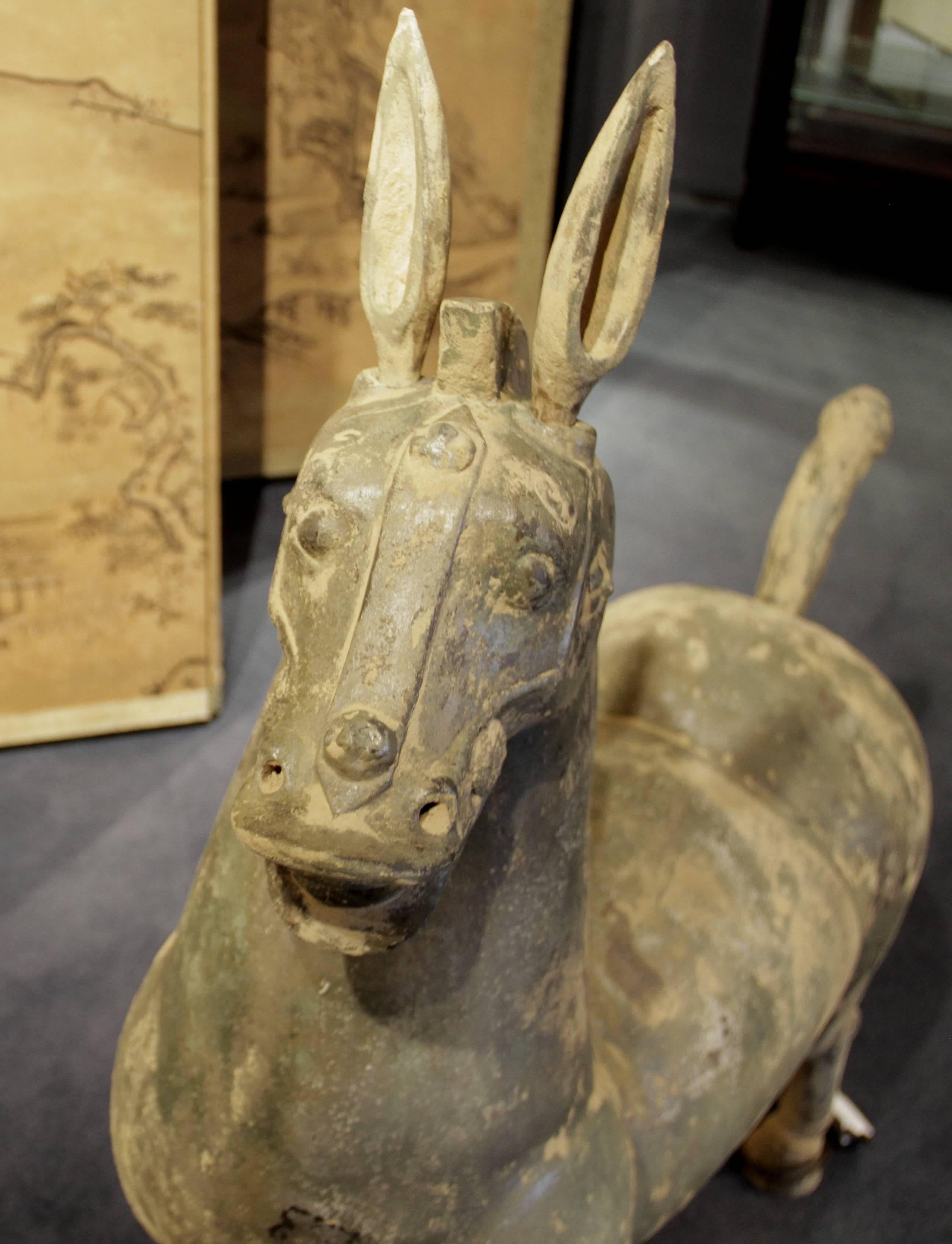 Terra cotta spirit (Mingqui) carriage horse (Mache)

China, Han dynasty (206 BC–AD 220)

Measures: 37 W x 12 D x 47 H

The spirit (mingqui) horse was part of the tomb accouterments for a noble or high-ranking family member. The tomb was filled