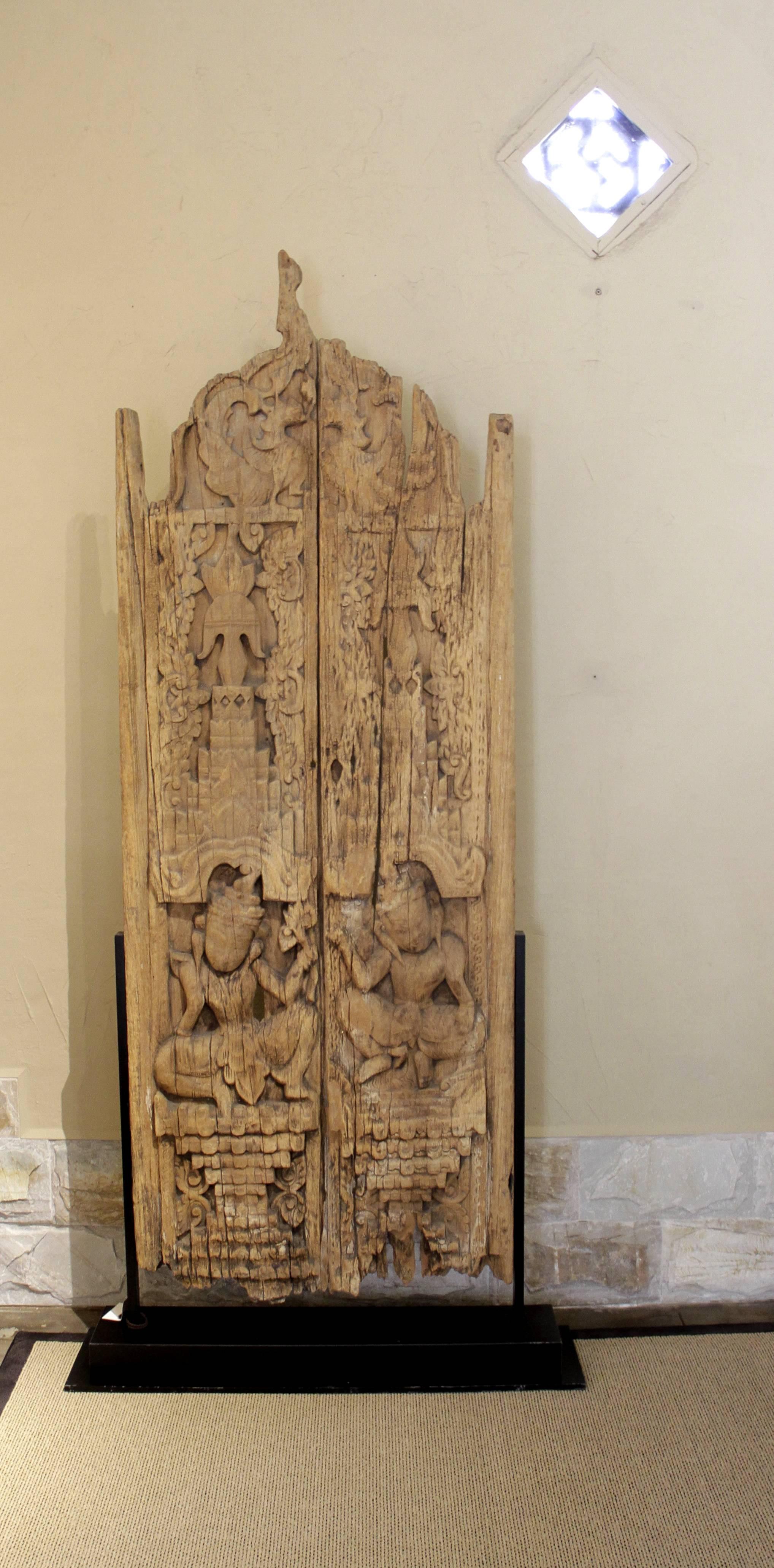 Wood Teak Temple Door Panels Burma 17th Century For Sale