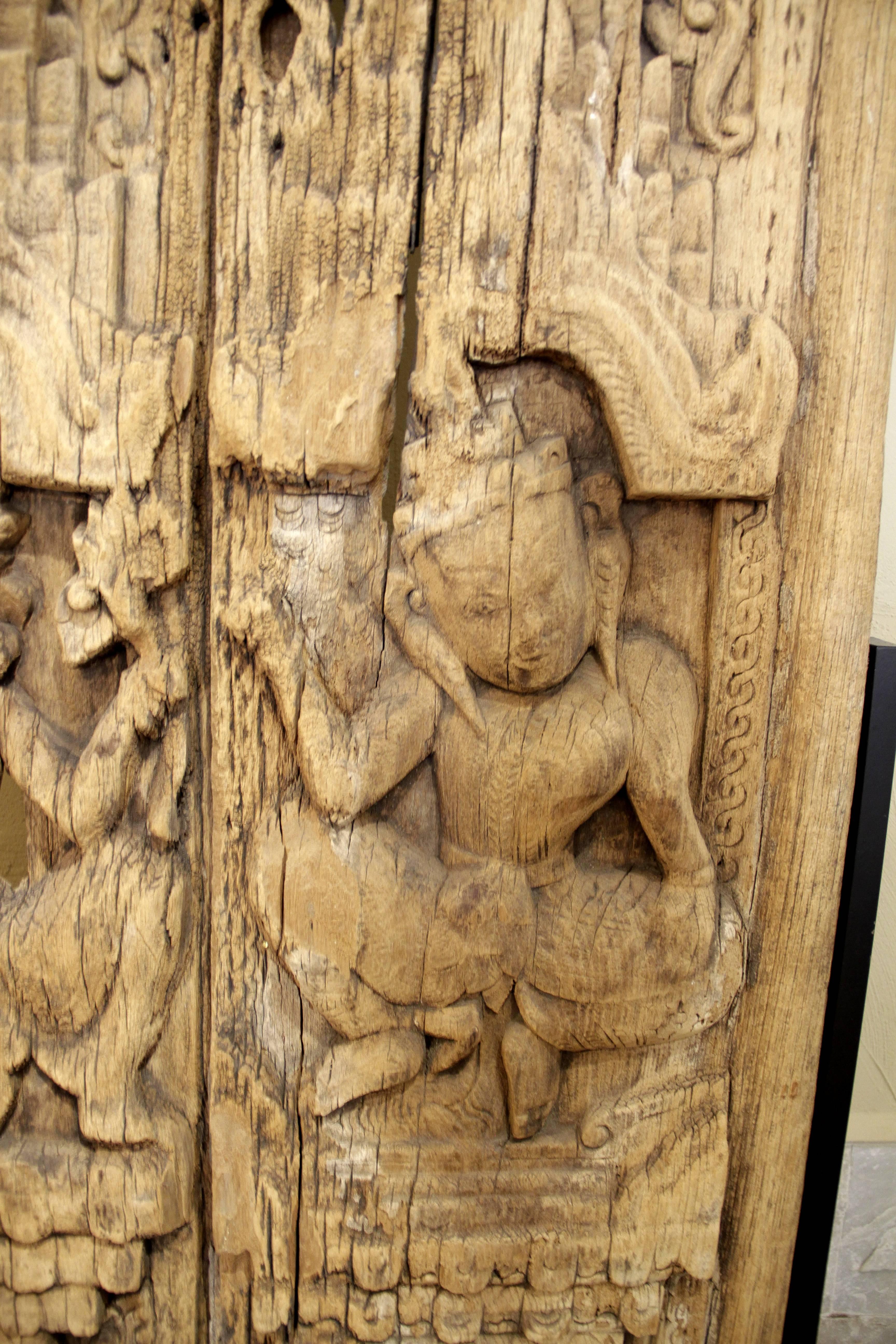 Burmese Teak Temple Door Panels Burma 17th Century For Sale