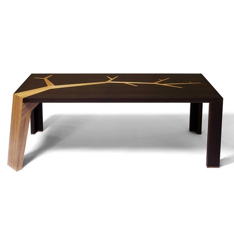 Angkor Wood Dining Table Smoked Oak and Walnut Tree Marquetry  by Olivier Dollé In New Condition For Sale In Paris, FR