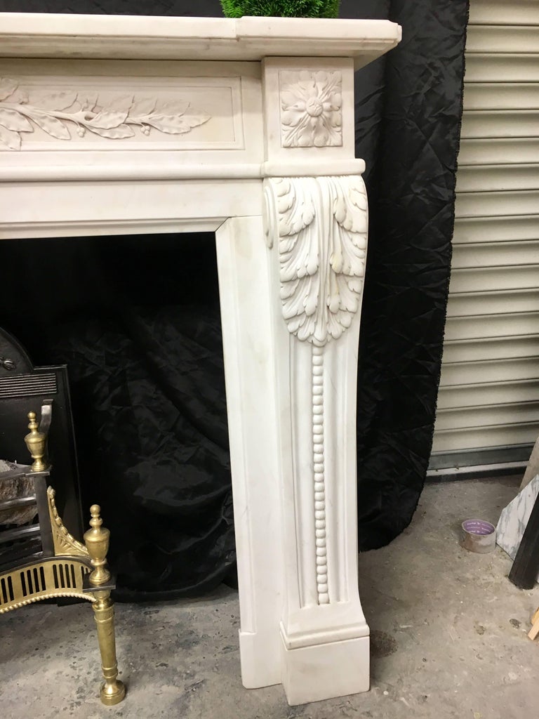 A large and ornate statuary marble fireplace, in the manor of Louis XVI, good quality carving to this piece throughout, fully cleaned and restored and ready to fit.
Fire Opening Size: 1055mm wide x 825mm high.