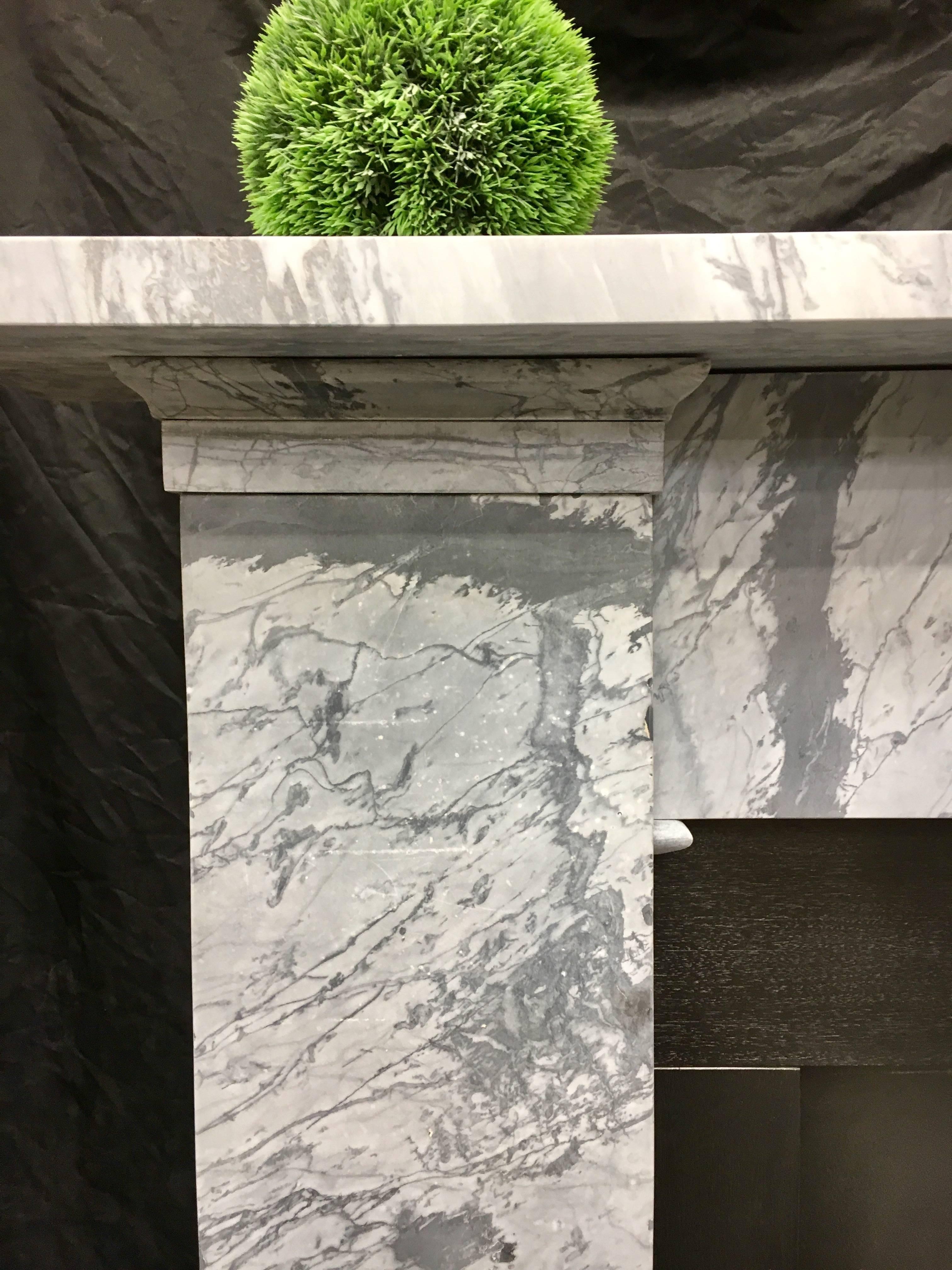 A large and beautiful Victorian Bardigilo marble fireplace salvaged from the North of Scotland, a simple but pleasing traditional design, in a beautiful grey marble- would suit a wood burner or large cast insert, now fully restored and ready to fit.