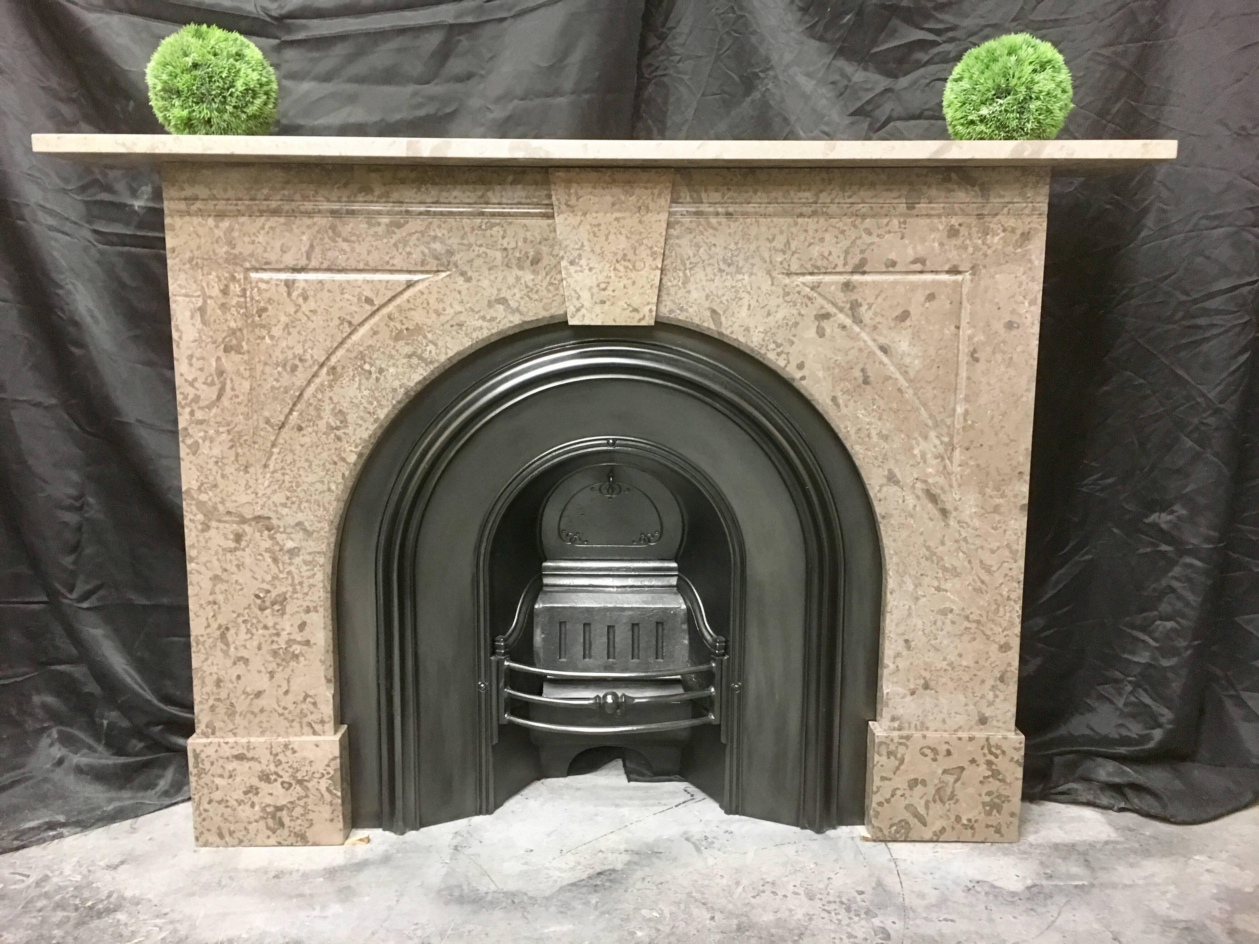 Antique Late Victorian Arched Marble Fireplace Surround 2