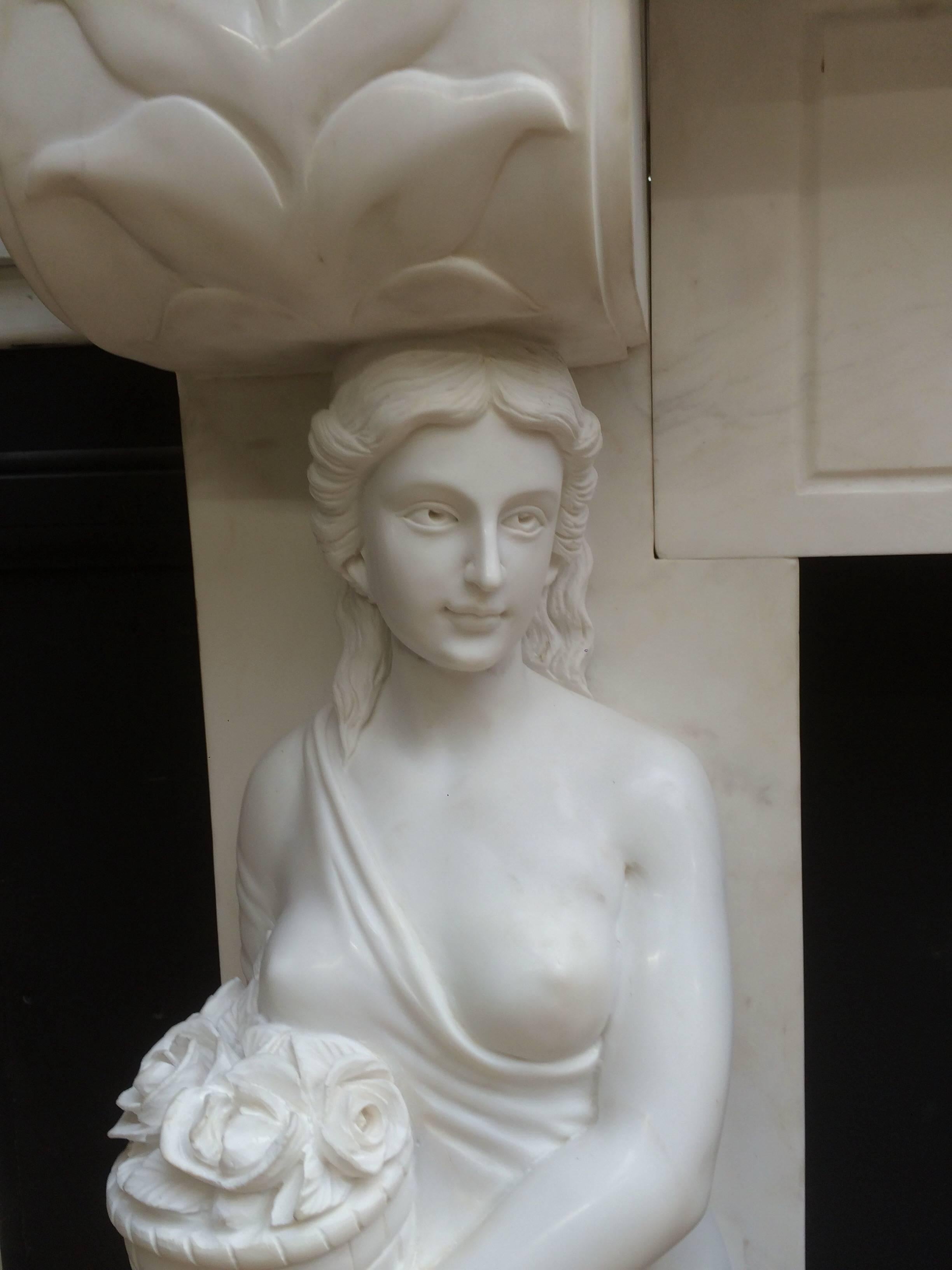 Period Statuary Marble Fireplace Surround & Cast Iron Insert In Good Condition In Edinburgh, GB