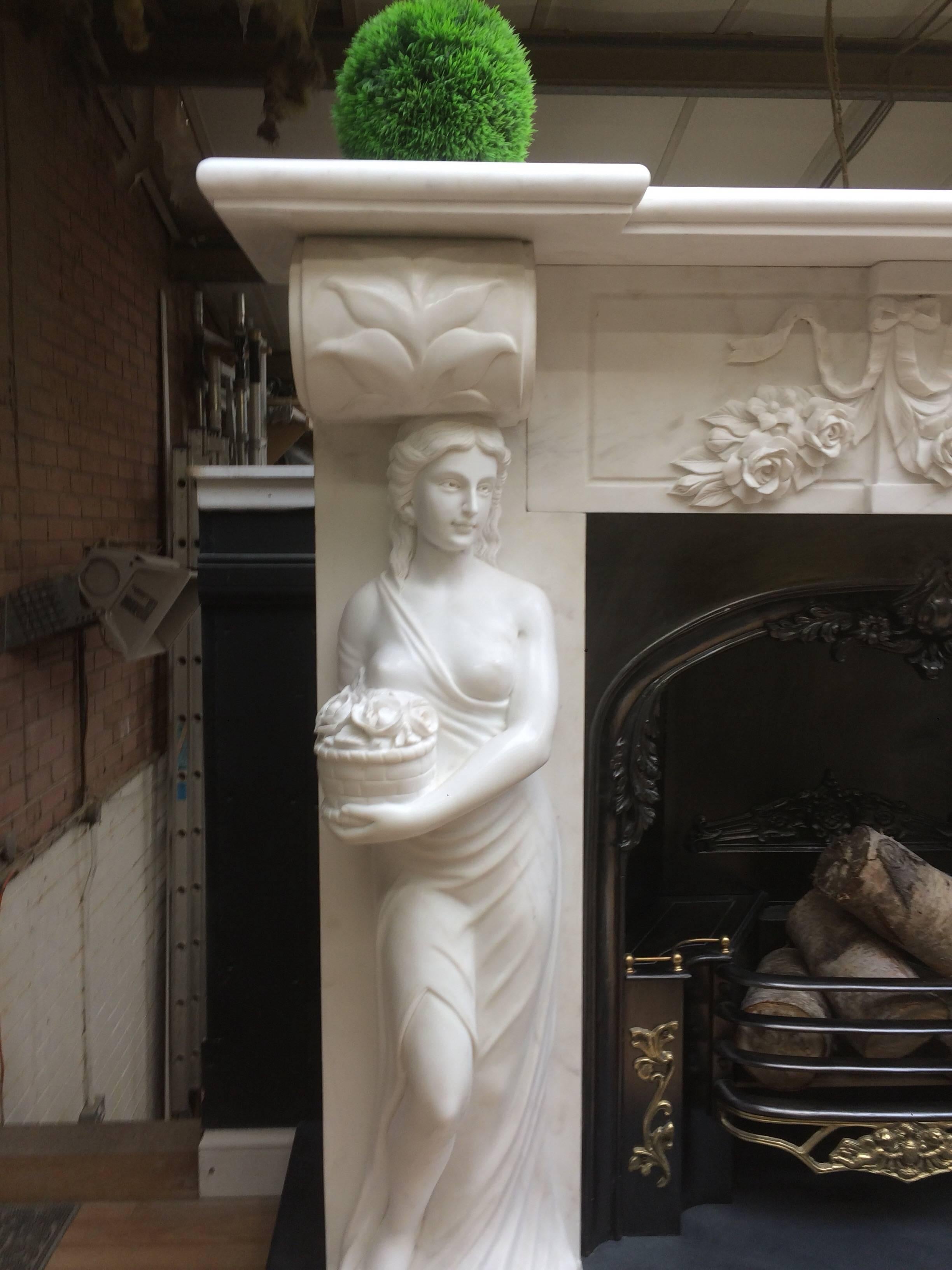 Period Statuary Marble Fireplace Surround & Cast Iron Insert 1