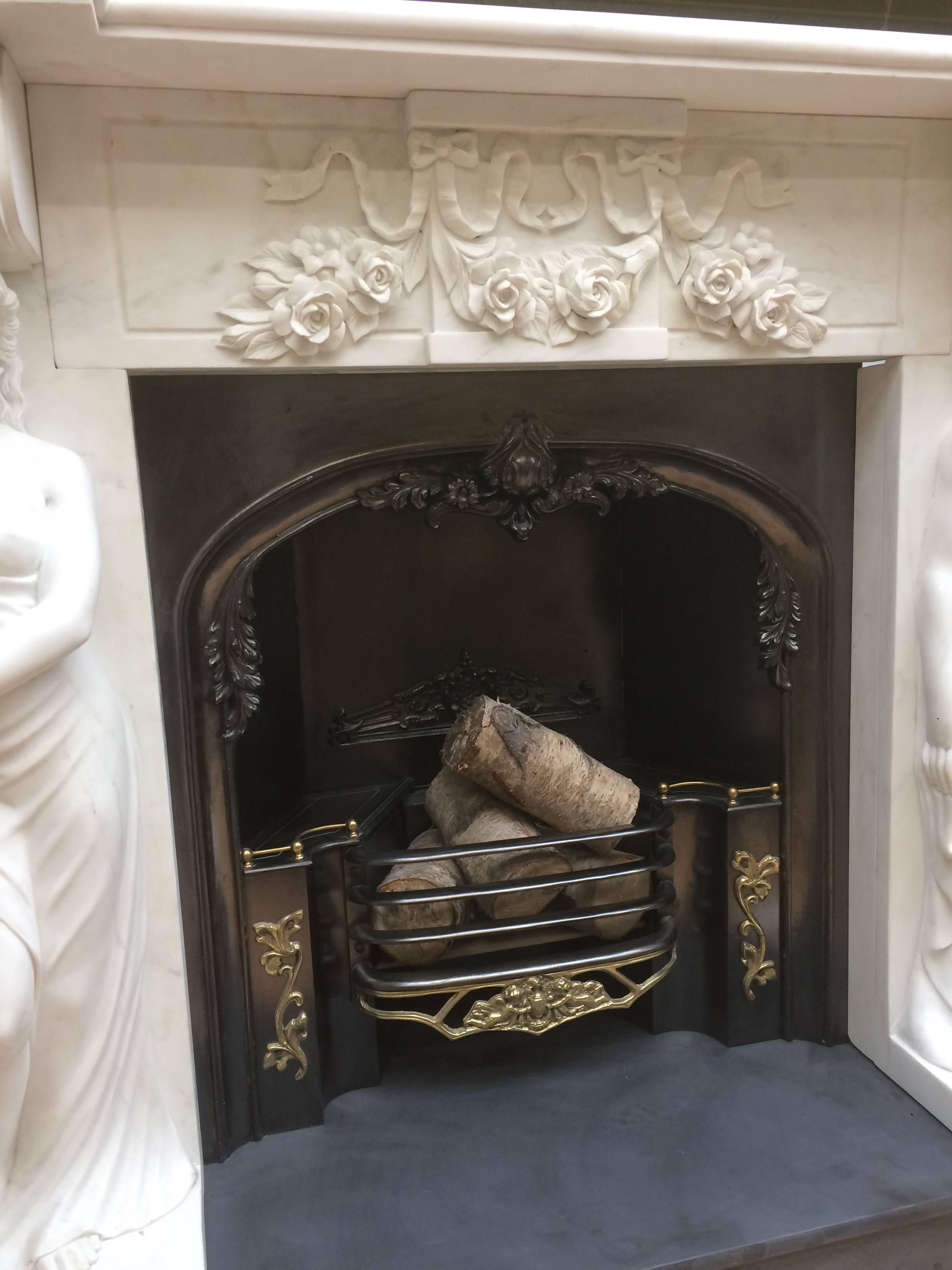 Period Statuary Marble Fireplace Surround & Cast Iron Insert 2