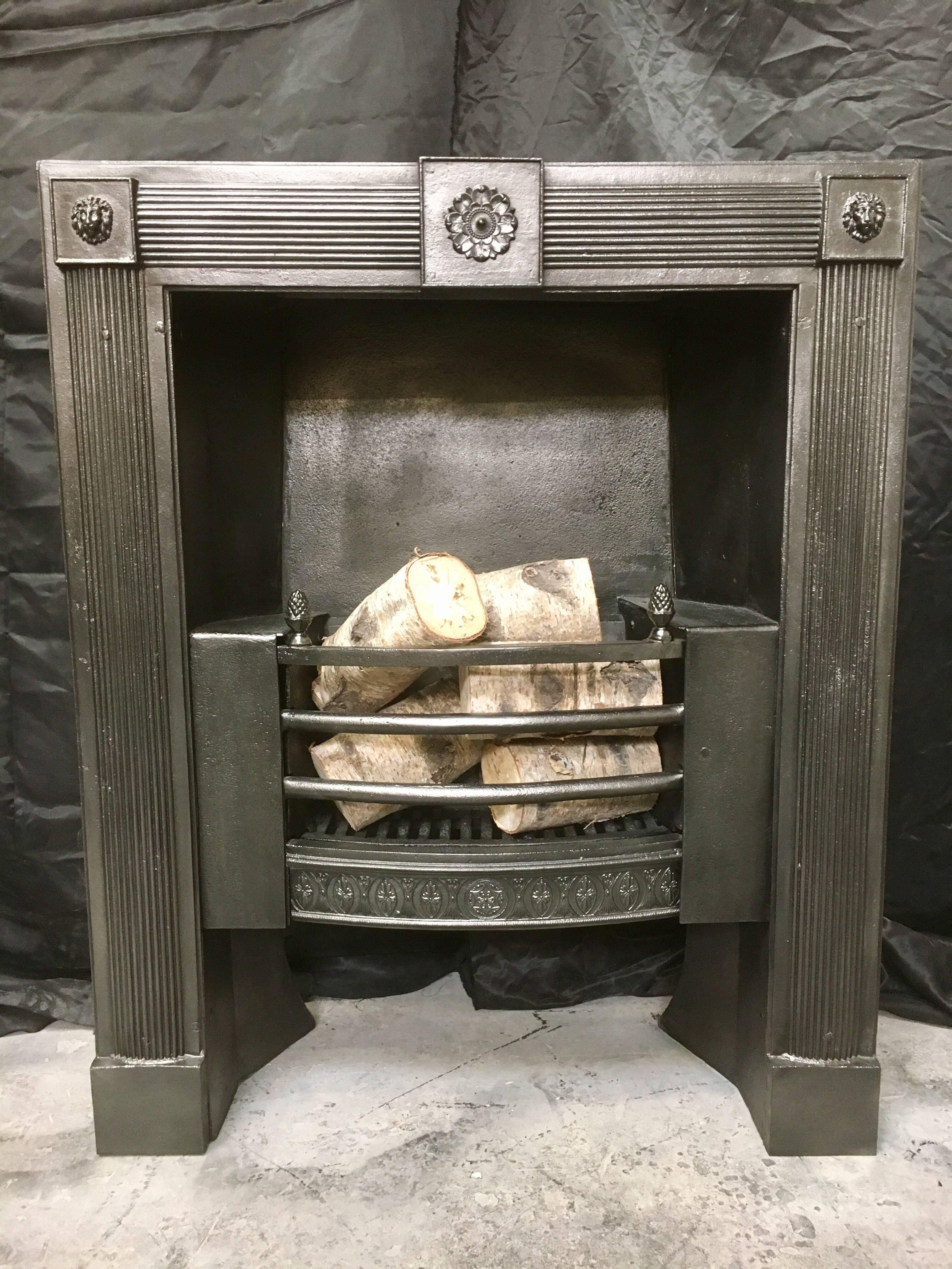 English Antique Georgian Cast Iron Hob Grate Fireplace Insert For Sale