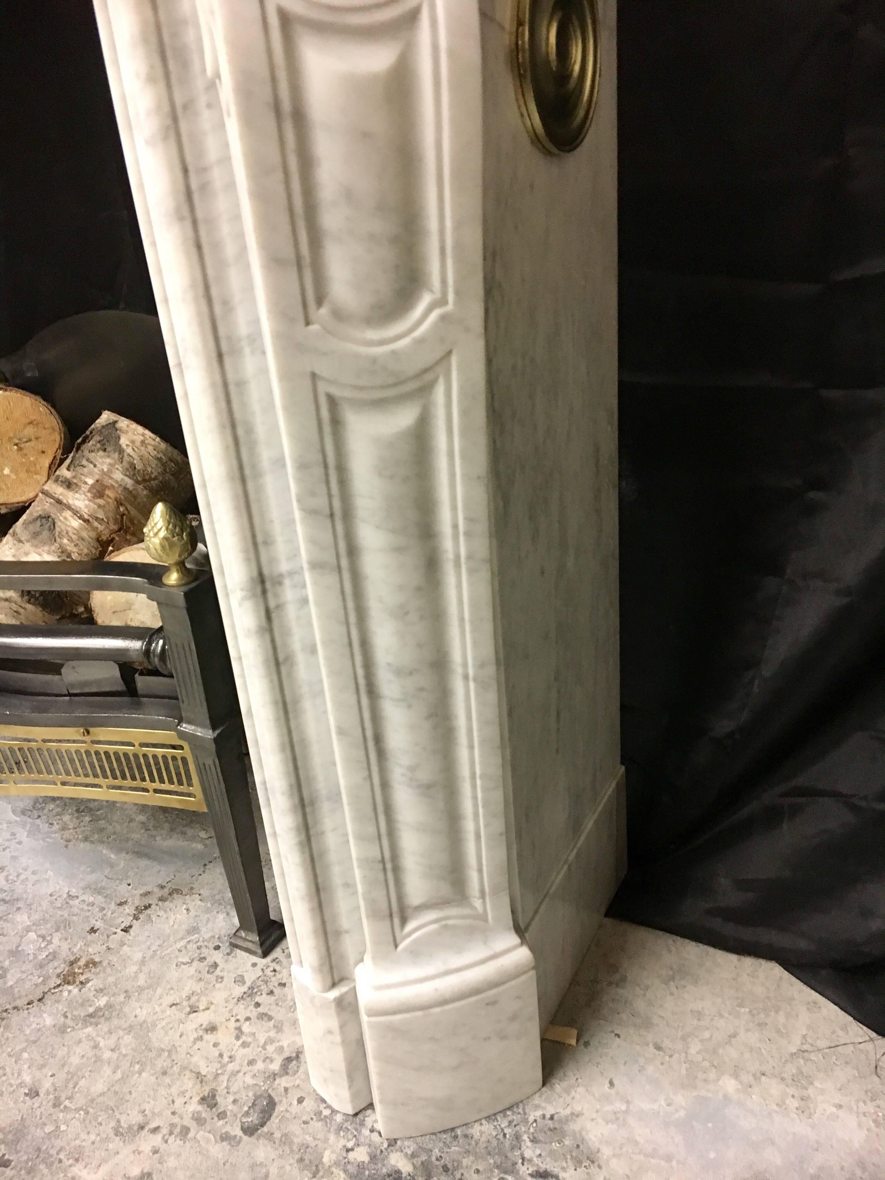 Antique French Victorian Louis XVI Style Carved Marble Fireplace Surround.  1