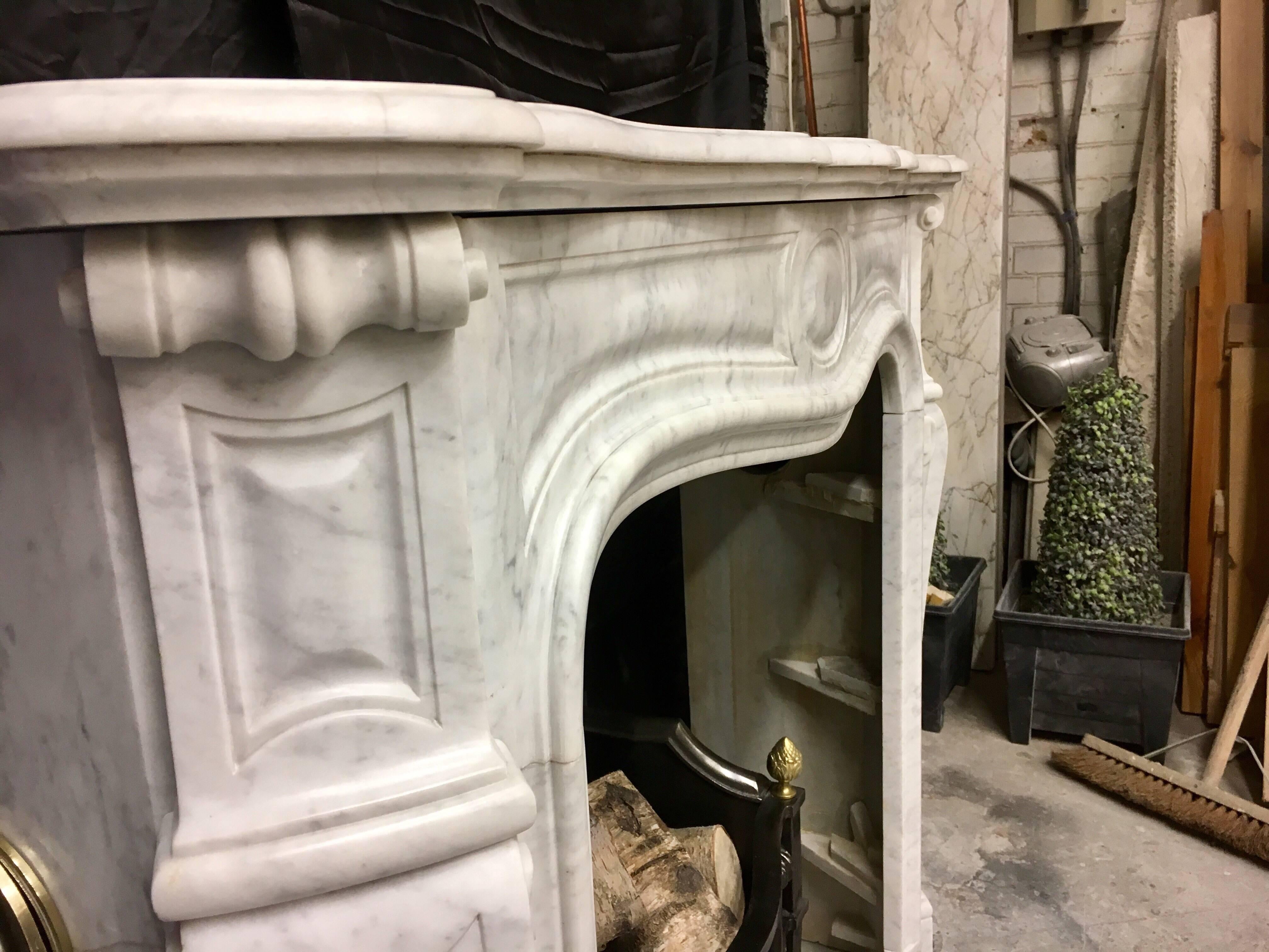 Antique French Victorian Louis XVI Style Carved Marble Fireplace Surround.  2