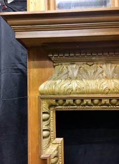 Antique Victorian 19th Century Pine Fireplace Surround and Overmantel Mirror