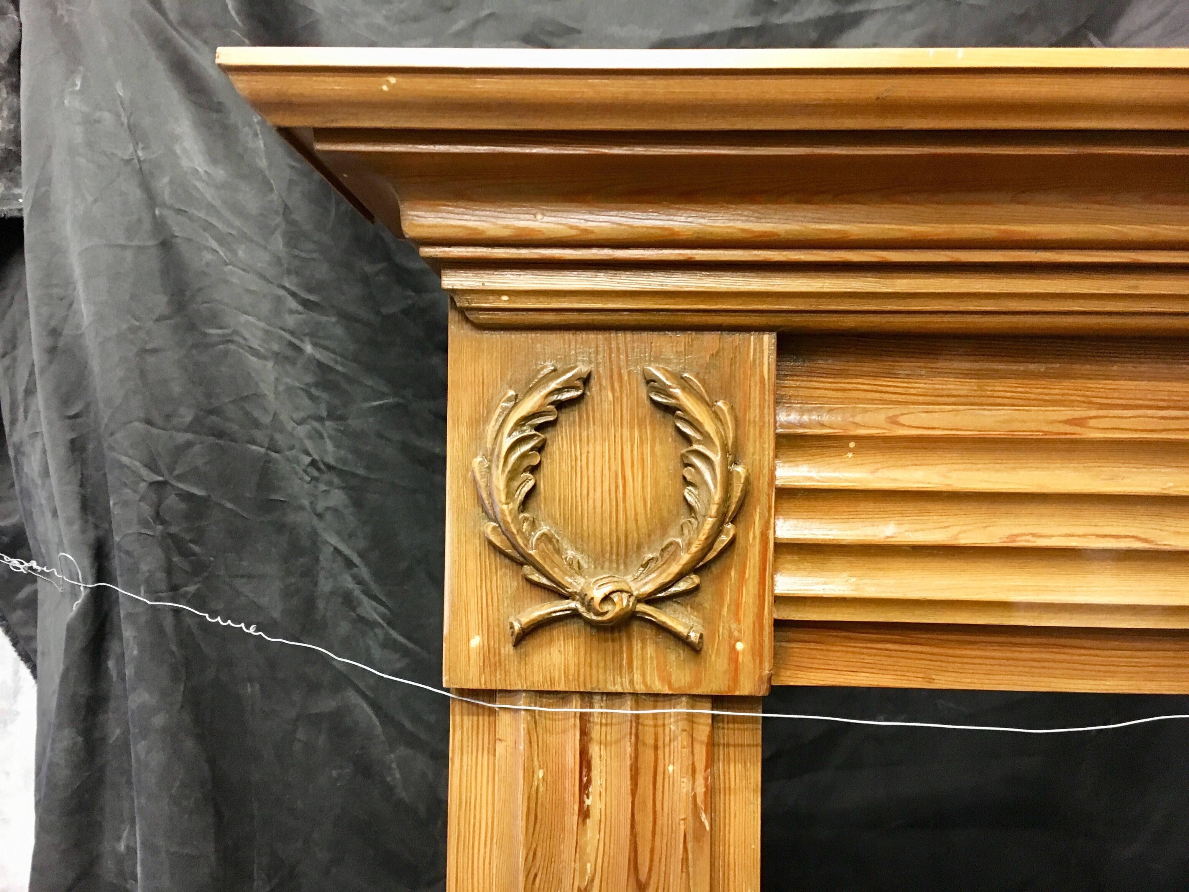 English Aged Georgian Style Carved Pine Fireplace Surround. For Sale