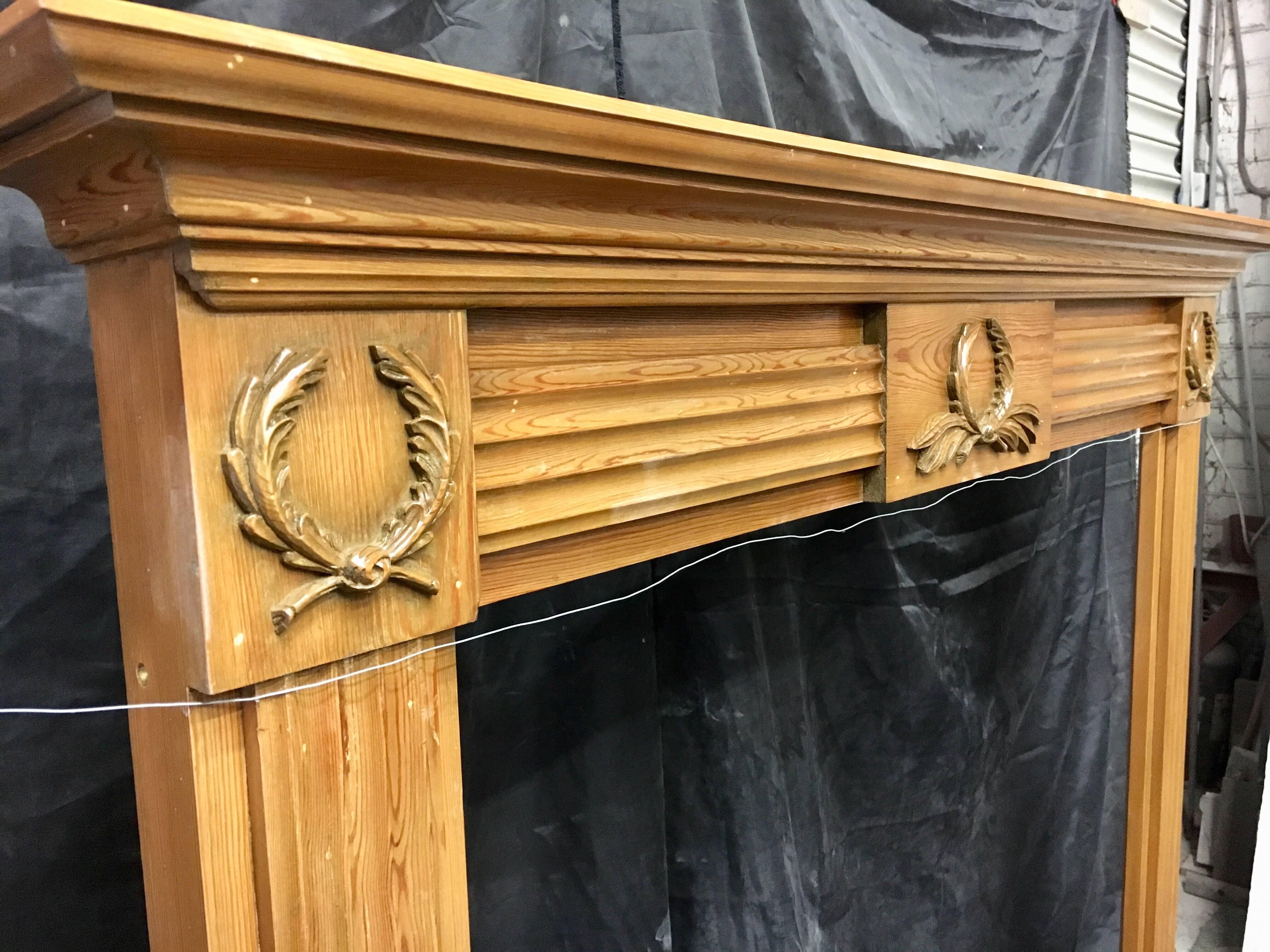 Aged Georgian Style Carved Pine Fireplace Surround. For Sale 2