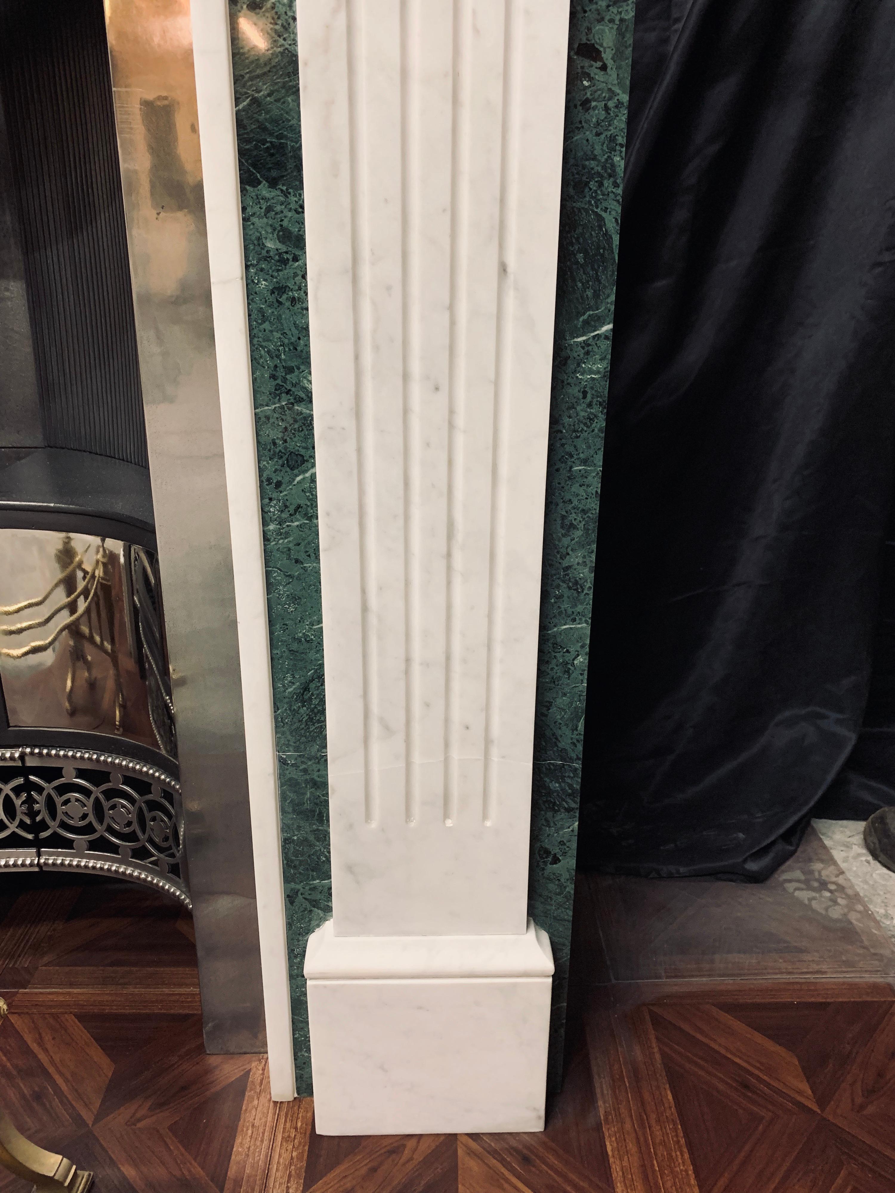 Polished Antique Edwardian George III Style Carrara & Green Marble Fireplace Surround