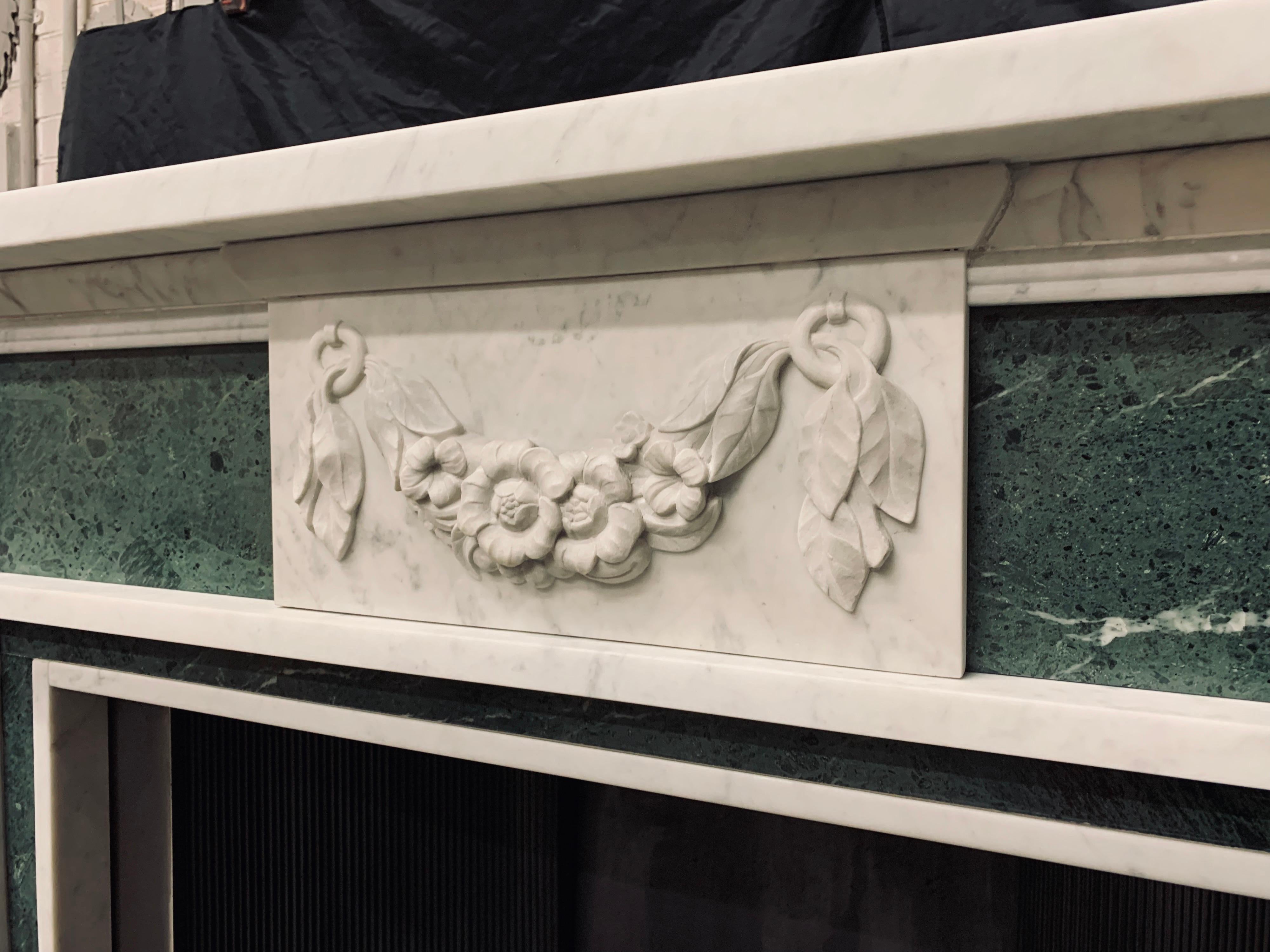 Antique Edwardian George III Style Carrara & Green Marble Fireplace Surround 1