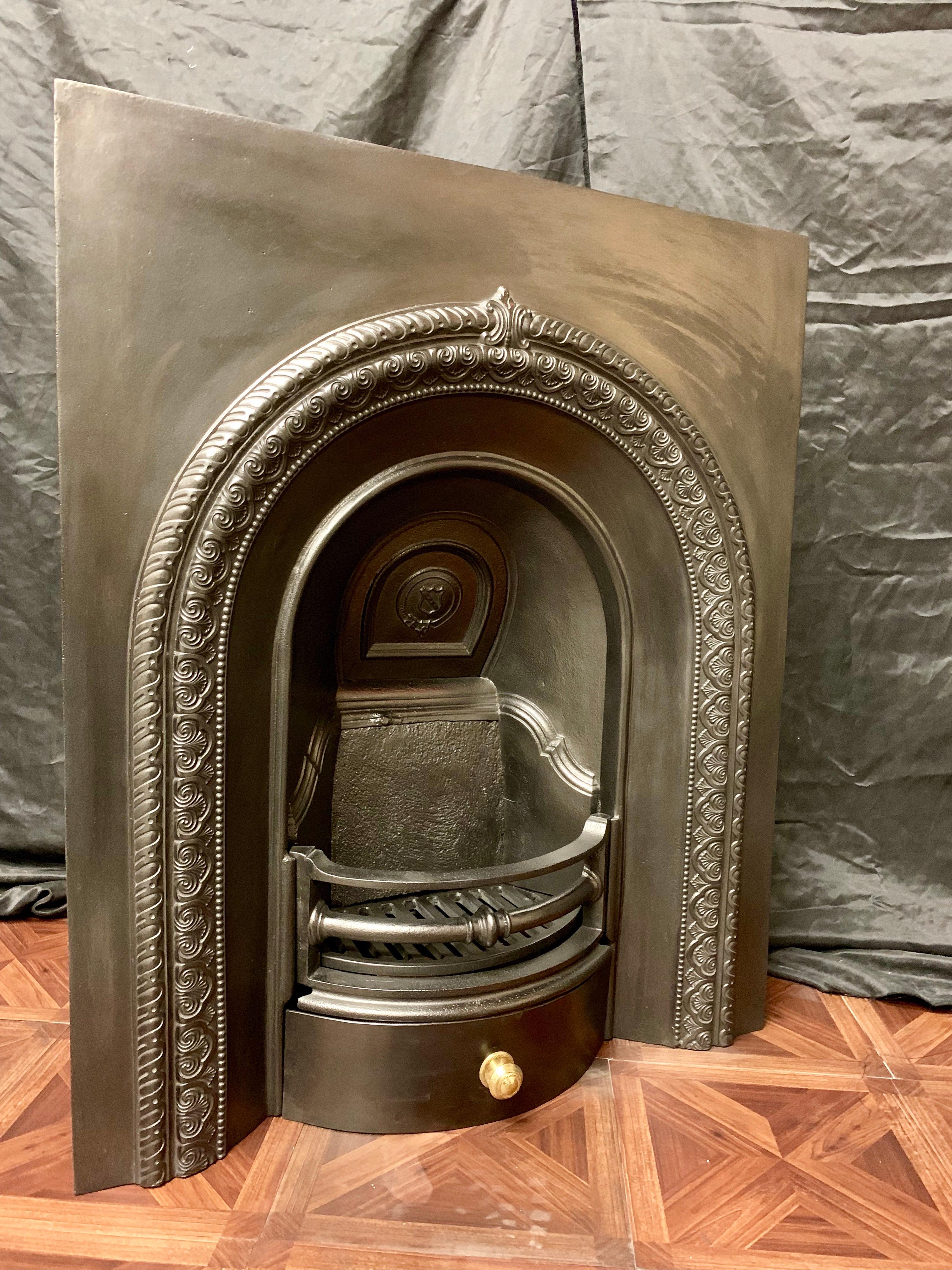 Late 19th Century Antique Victorian 19th Century Small Arched Cast Iron Fireplace Insert