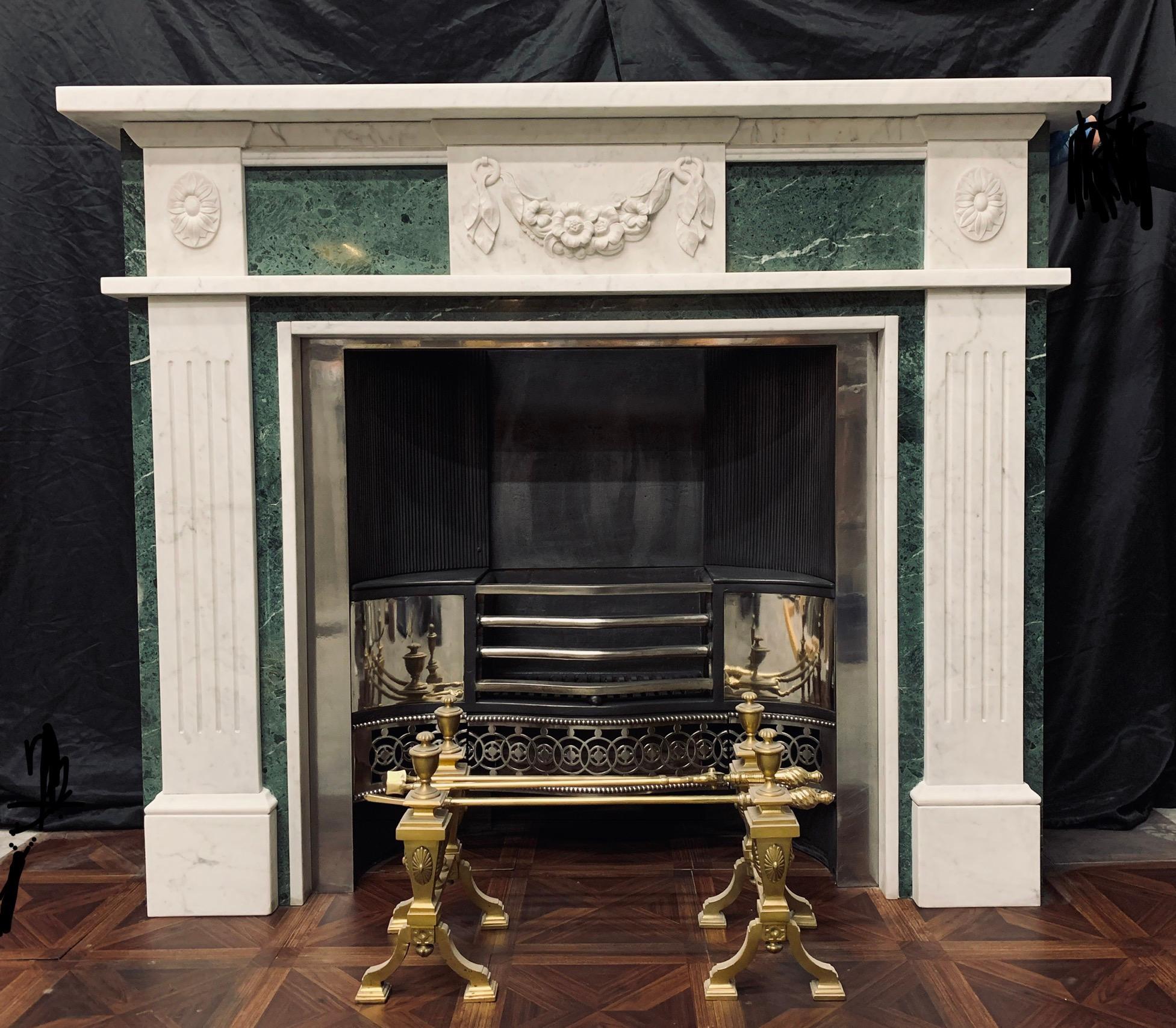 Antique Edwardian George III Style Carrara & Green Marble Fireplace Surround 3